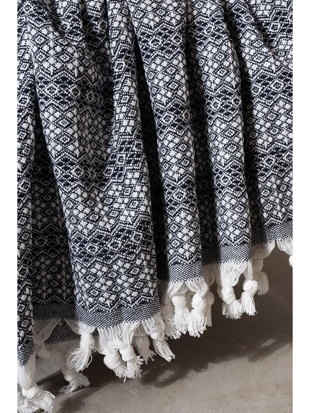 Diamond Serisi Naturel Peştemal Pike Yatak Örtüsü %100 Pamuk Siyah-4