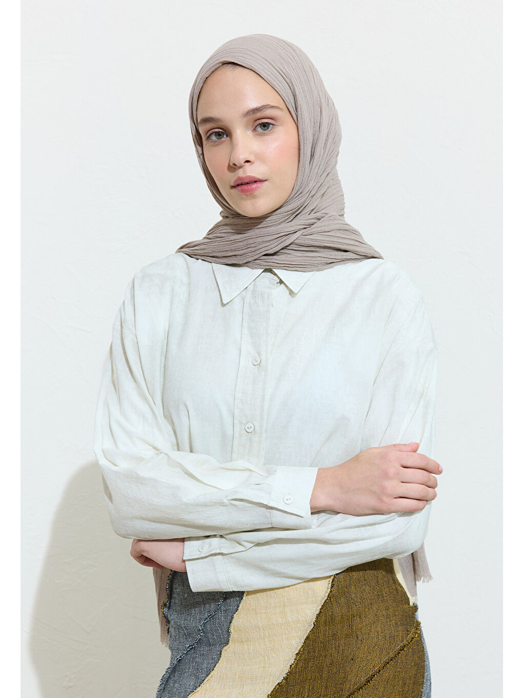 Bej Pamuklu Keten Şal Mashroom Soup-1