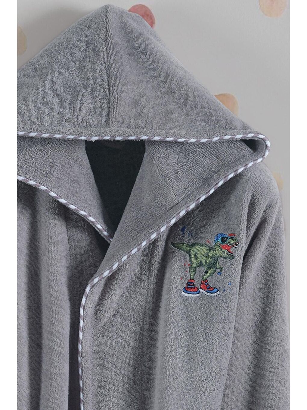Bambu Nakışlı Garson Boy Bornoz - Dino Antrasit 9-10 Yaş-1