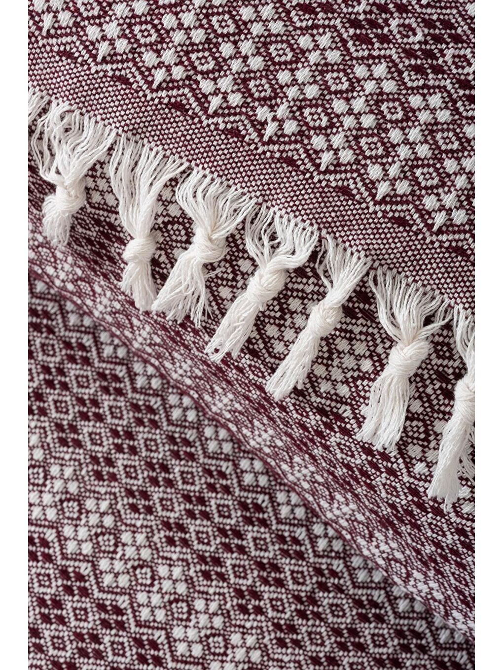 Diamond Serisi Naturel Peştemal Pike Yatak Örtüsü %100 Pamuk Bordo-3