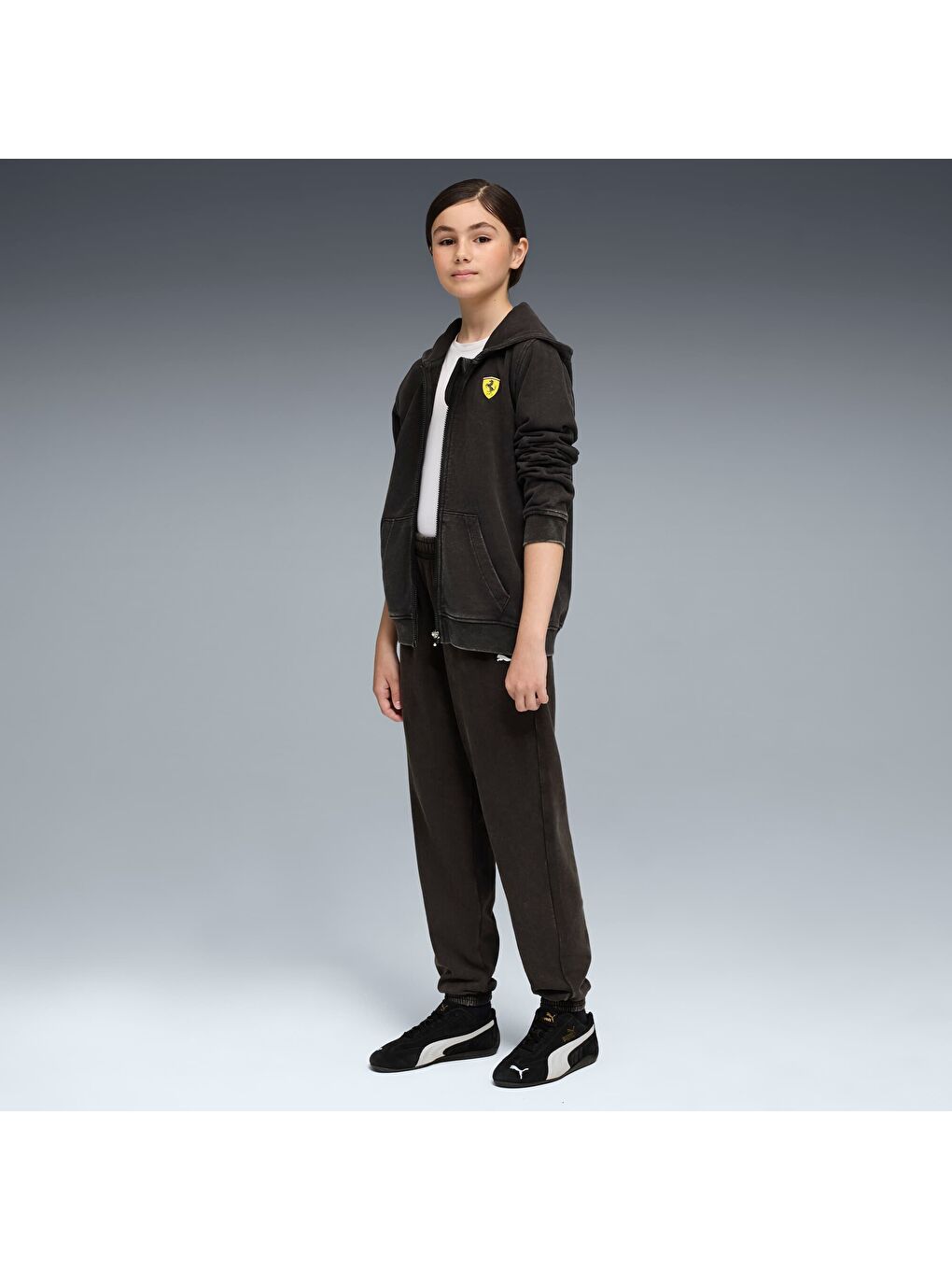 Siyah SCUDERIA FERRARI Sportswear Genç Kapüşonlu Hoodie-1