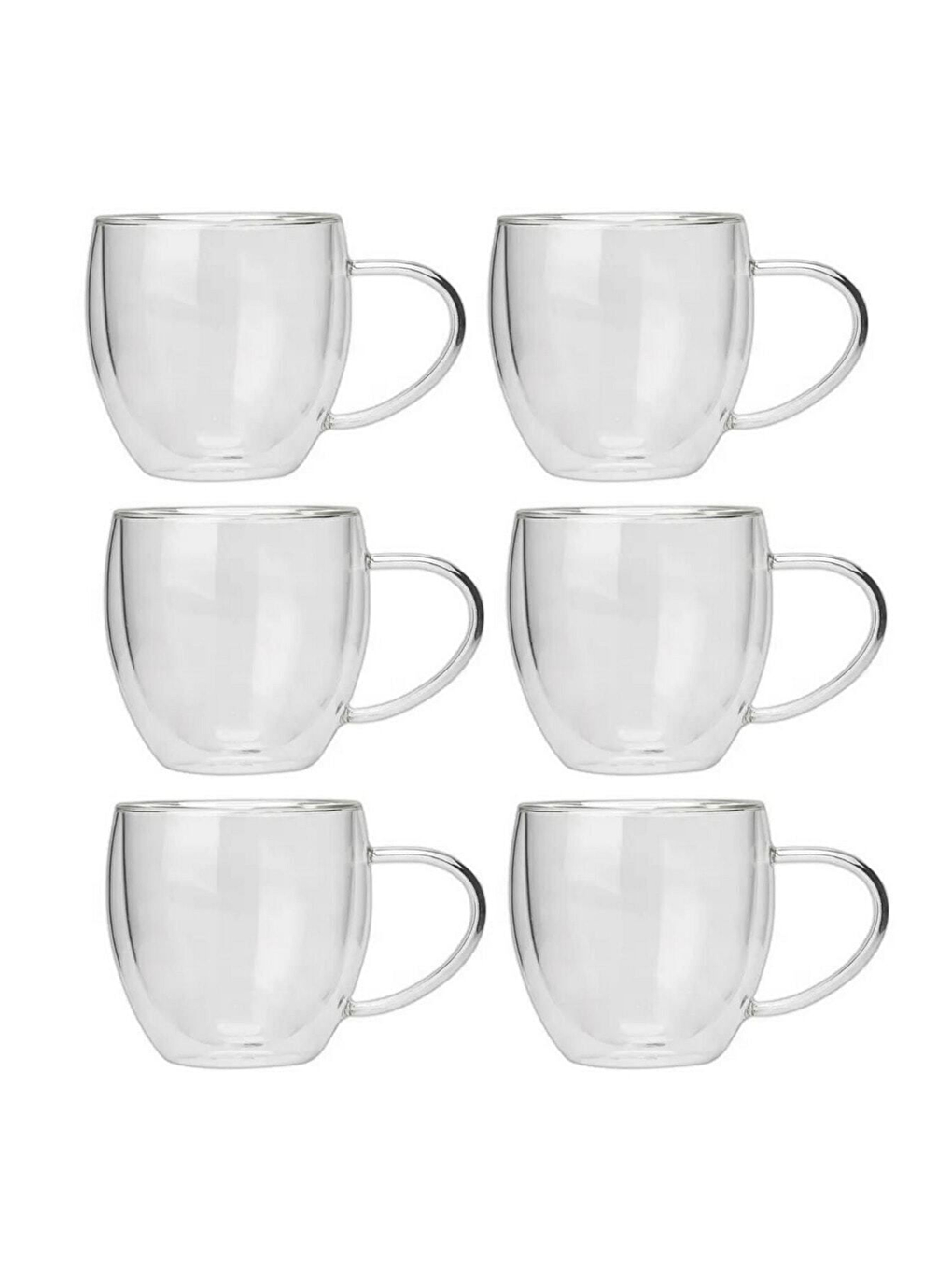 Renksiz Çift Cidarlı 250 ml Kulplu Cam Kupa 6 Adet-1