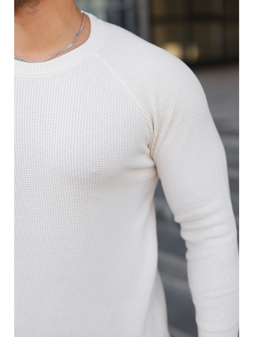 Erkek Trend Basic Slim Fit Bisiklet Yaka Beyaz Kazak-2