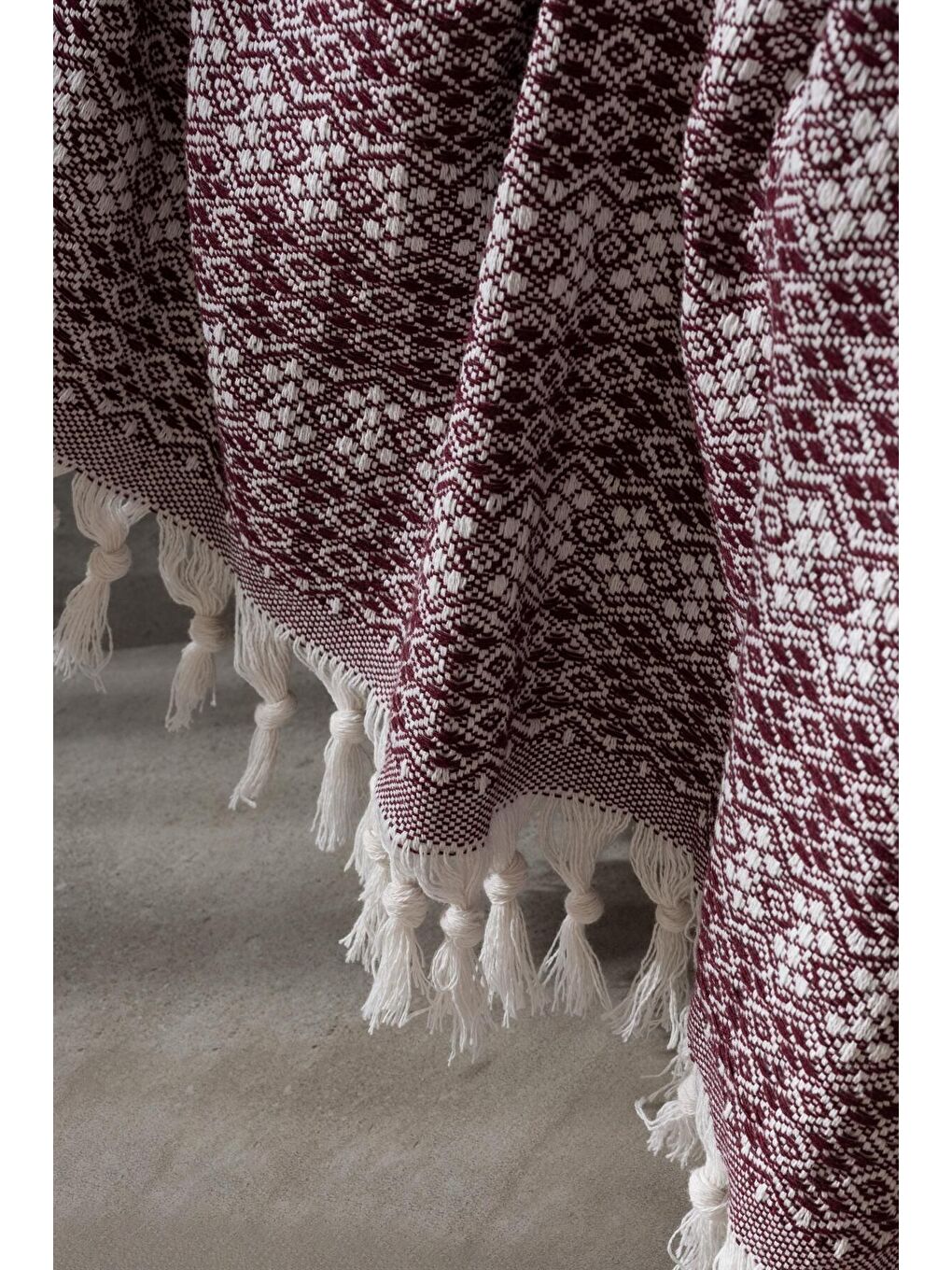 Diamond Serisi Naturel Peştemal Pike Yatak Örtüsü %100 Pamuk Bordo-4