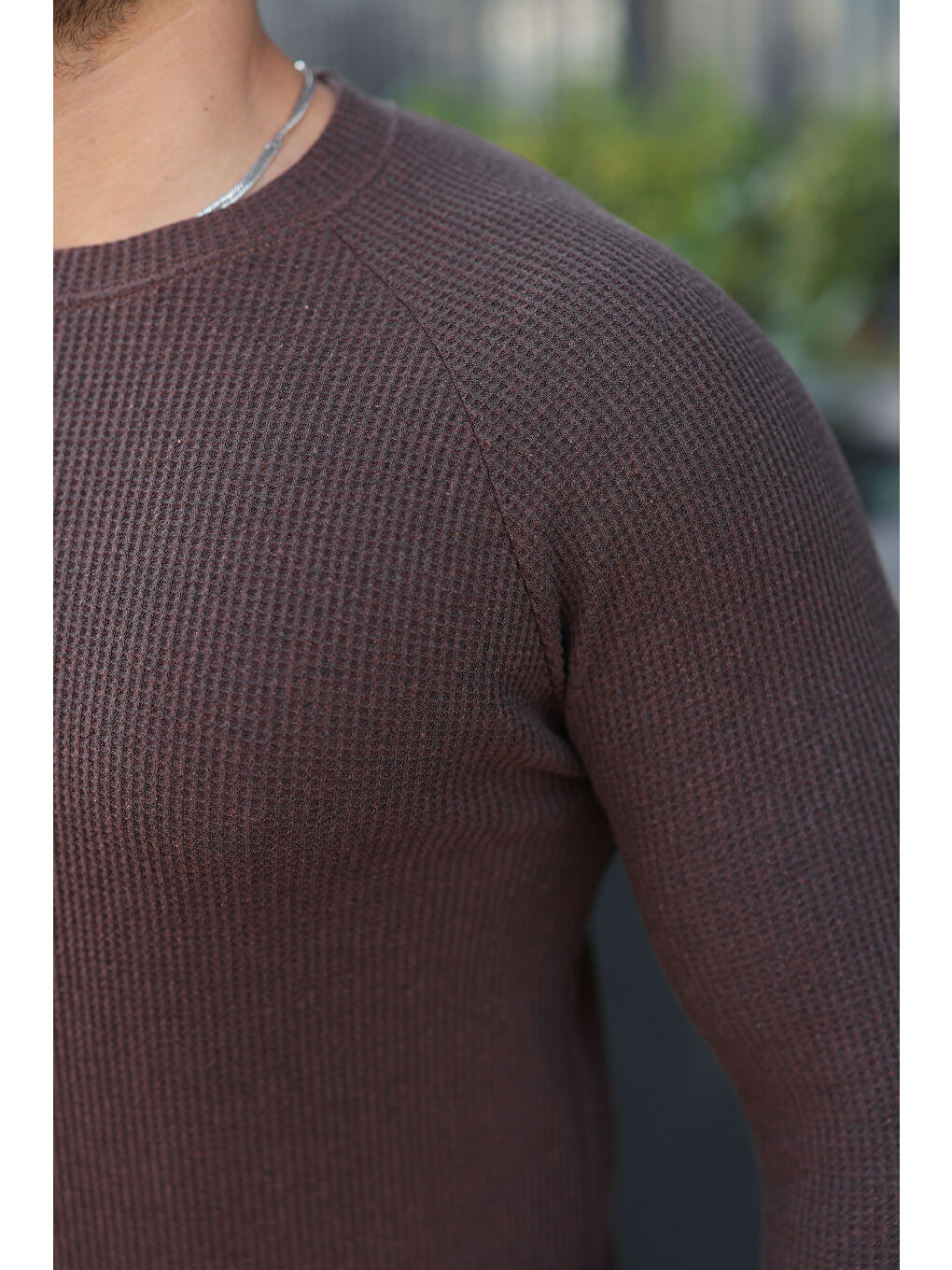 Kahverengi Erkek Trend Basic Slim Fit Bisiklet Yaka Kahve Kazak-2