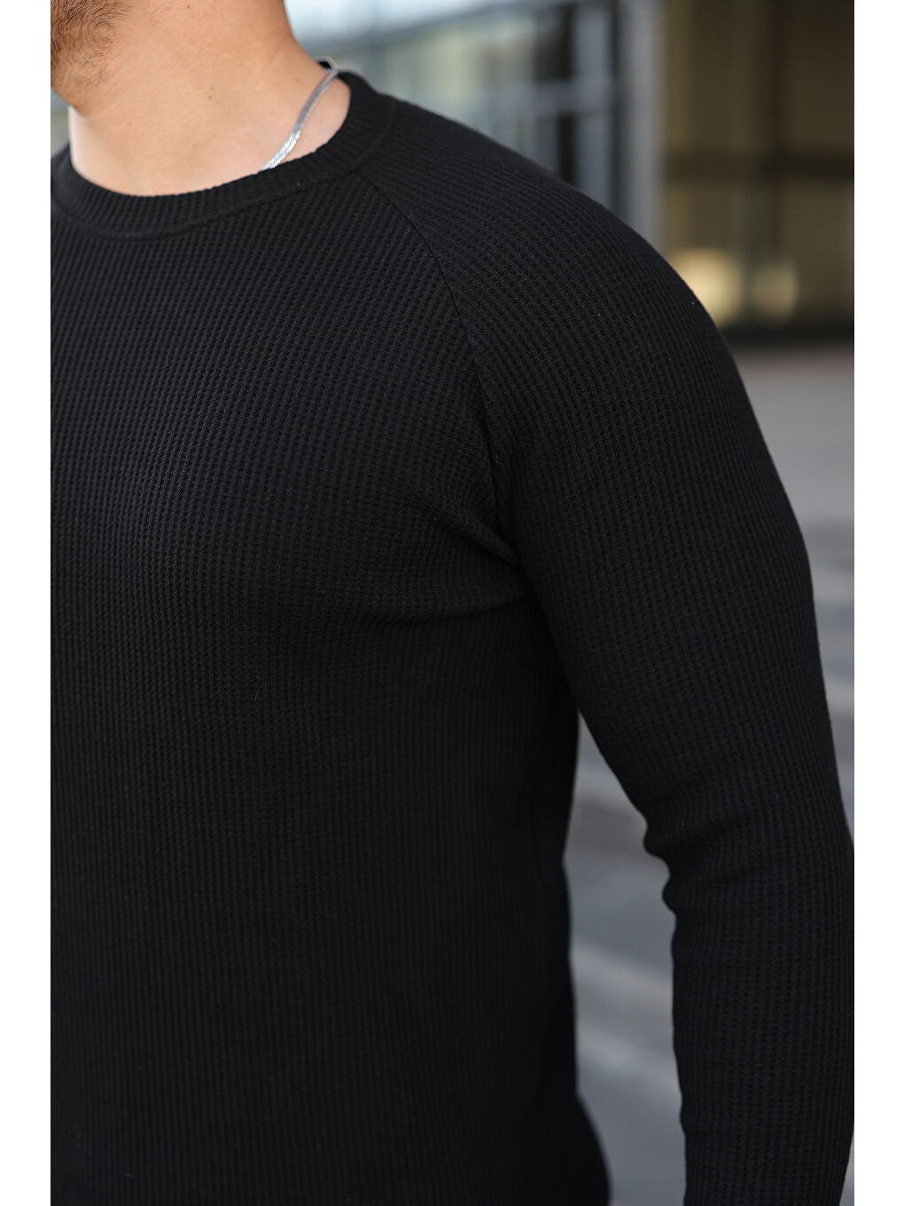 Erkek Trend Basic Slim Fit Bisiklet Yaka Siyah Kazak-2