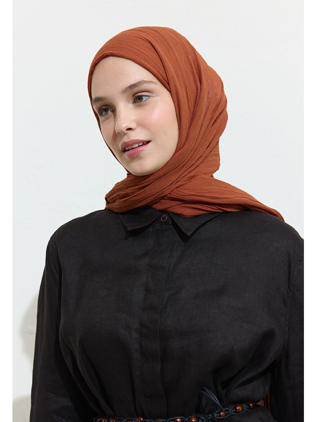 Turuncu Pamuklu Keten Şal French Toast-4