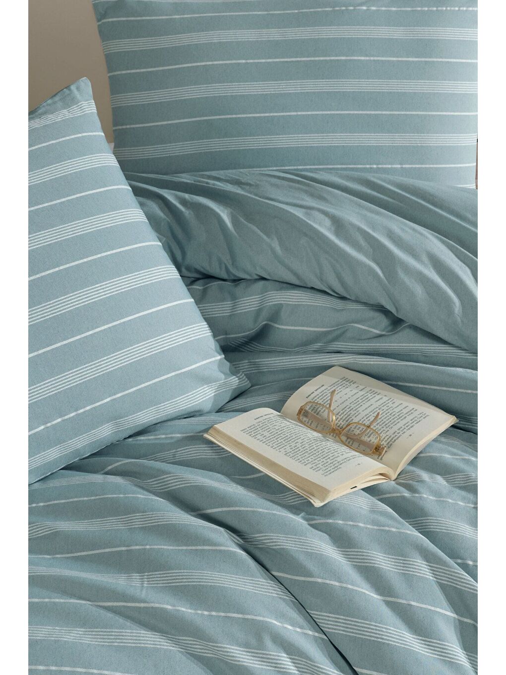 Stripe Saten (King Size) Nevresim Takım Yeşil-1