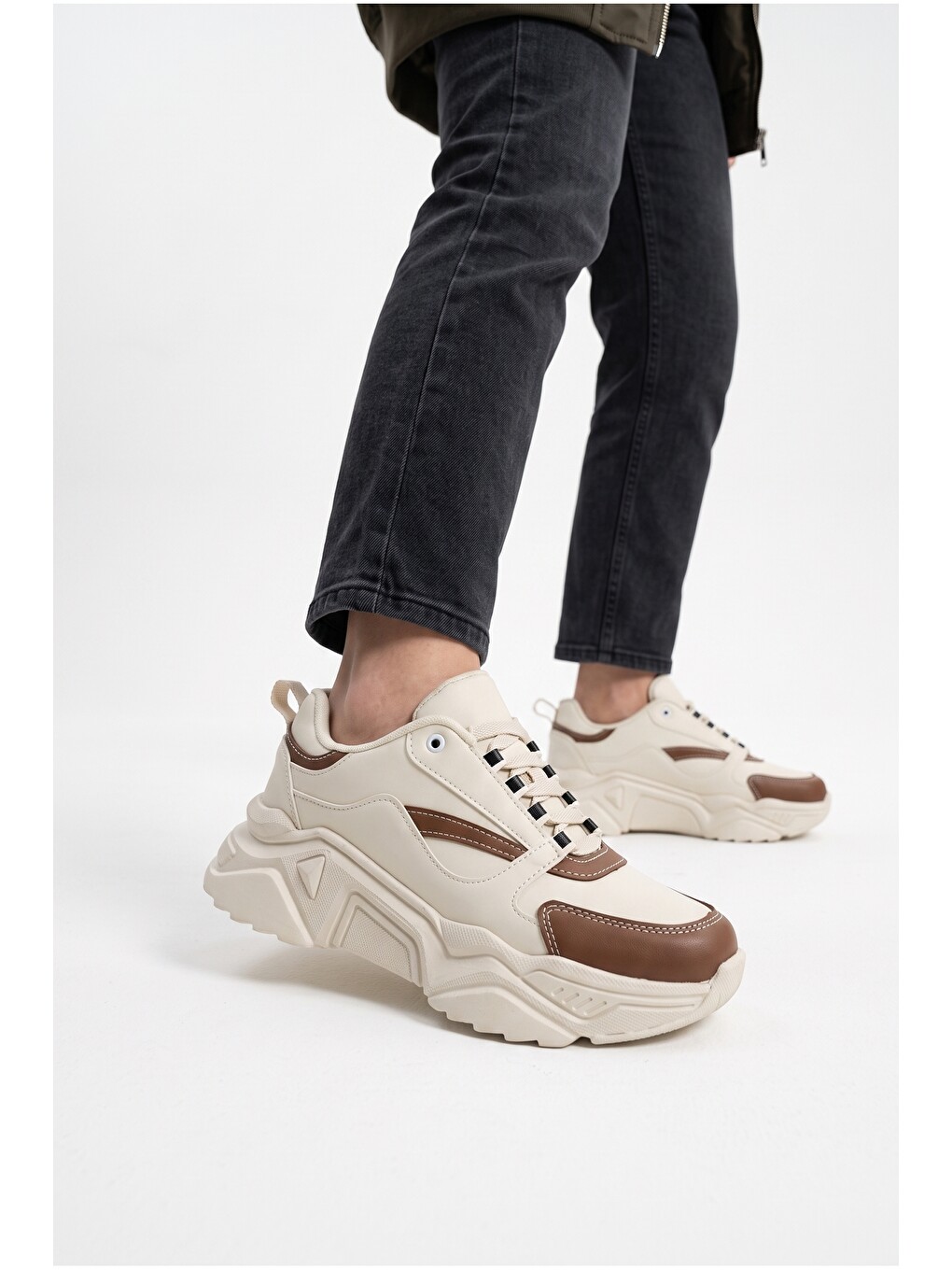 Kahverengi Kadın, Kalın Tabanlı, Bağcıklı, Hafif, Günlük Spor Ayakkabı, Sneaker-1