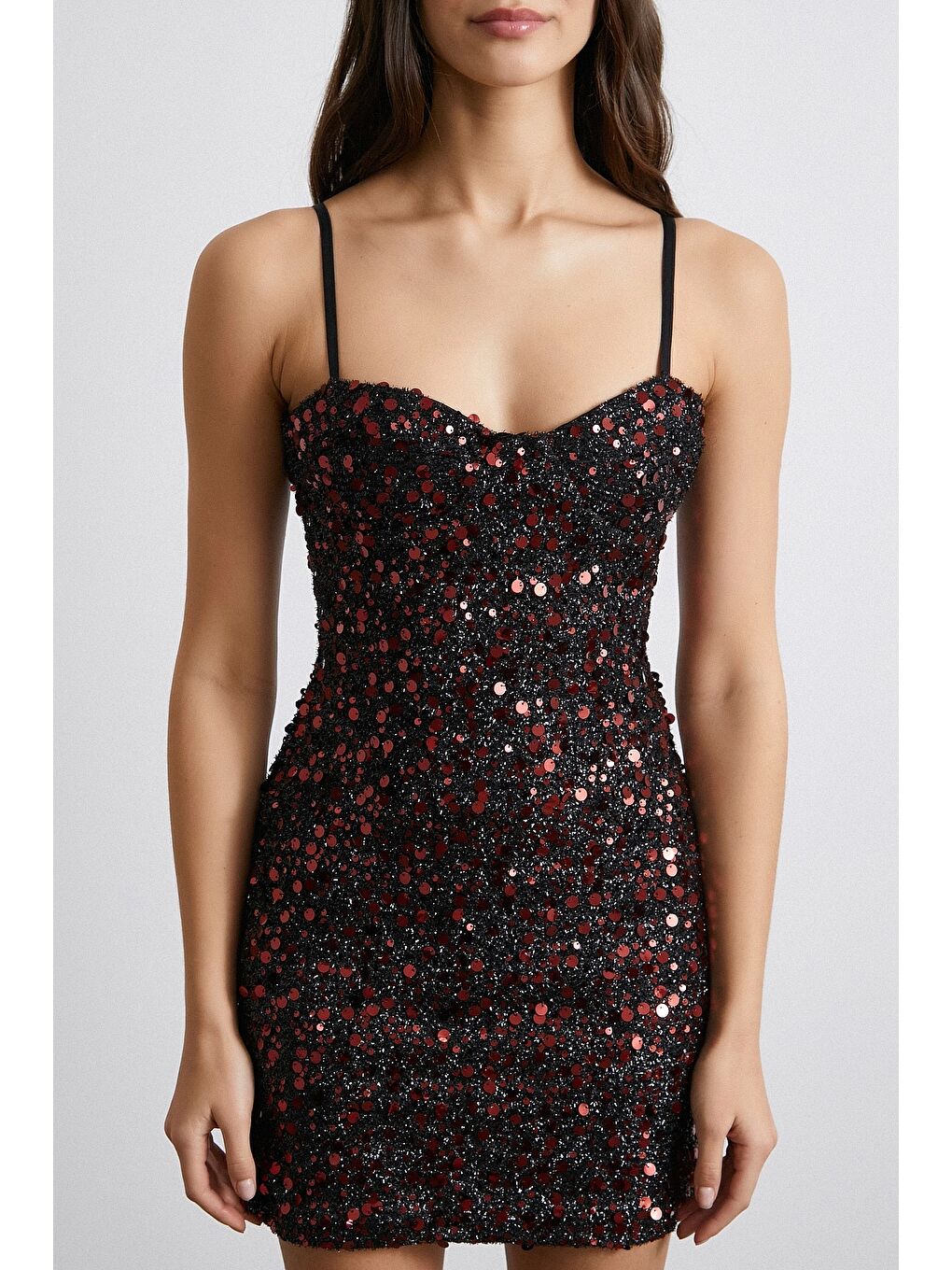 Askılı Pul Elbise Bordo-4