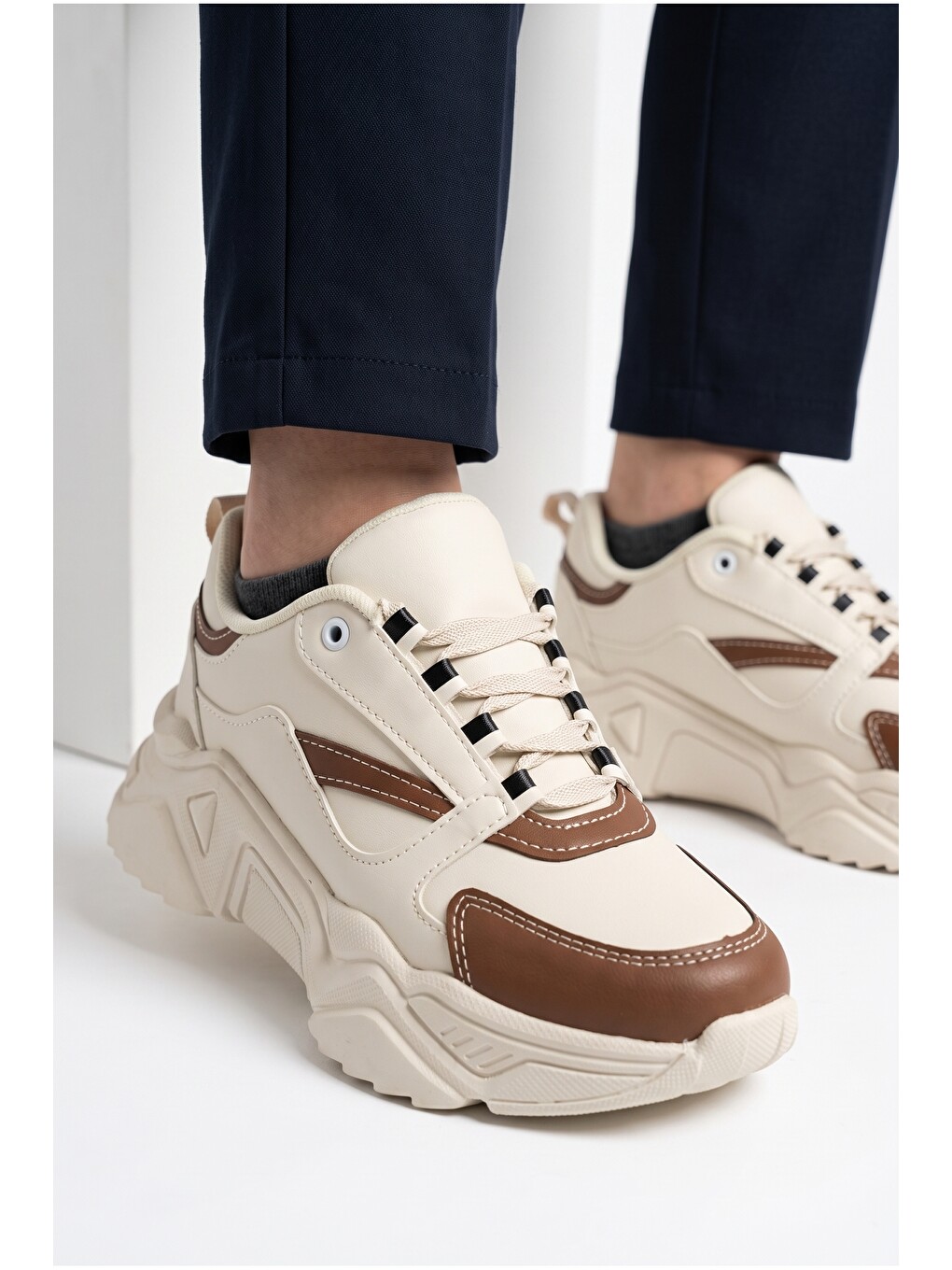 Kahverengi Kadın, Kalın Tabanlı, Bağcıklı, Hafif, Günlük Spor Ayakkabı, Sneaker-2