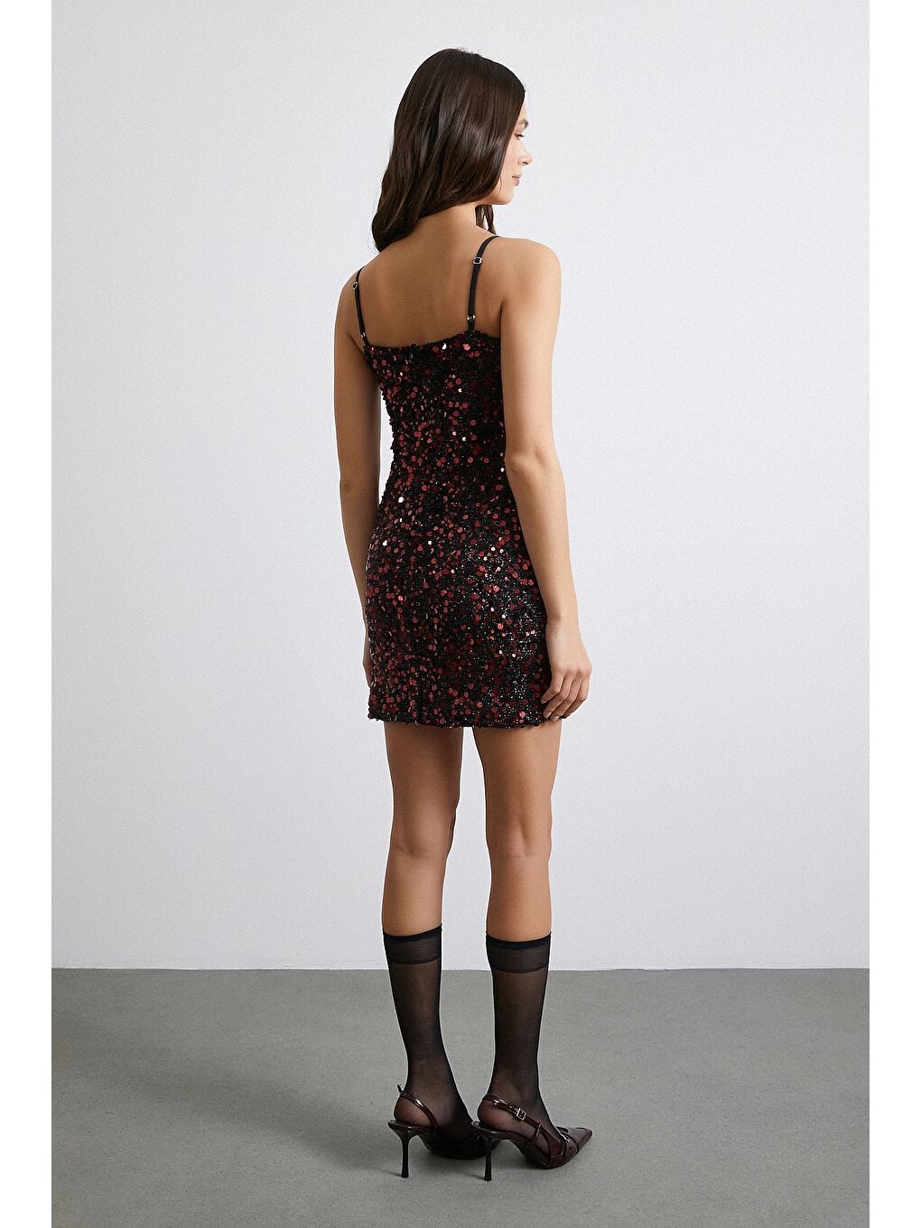 Askılı Pul Elbise Bordo-5