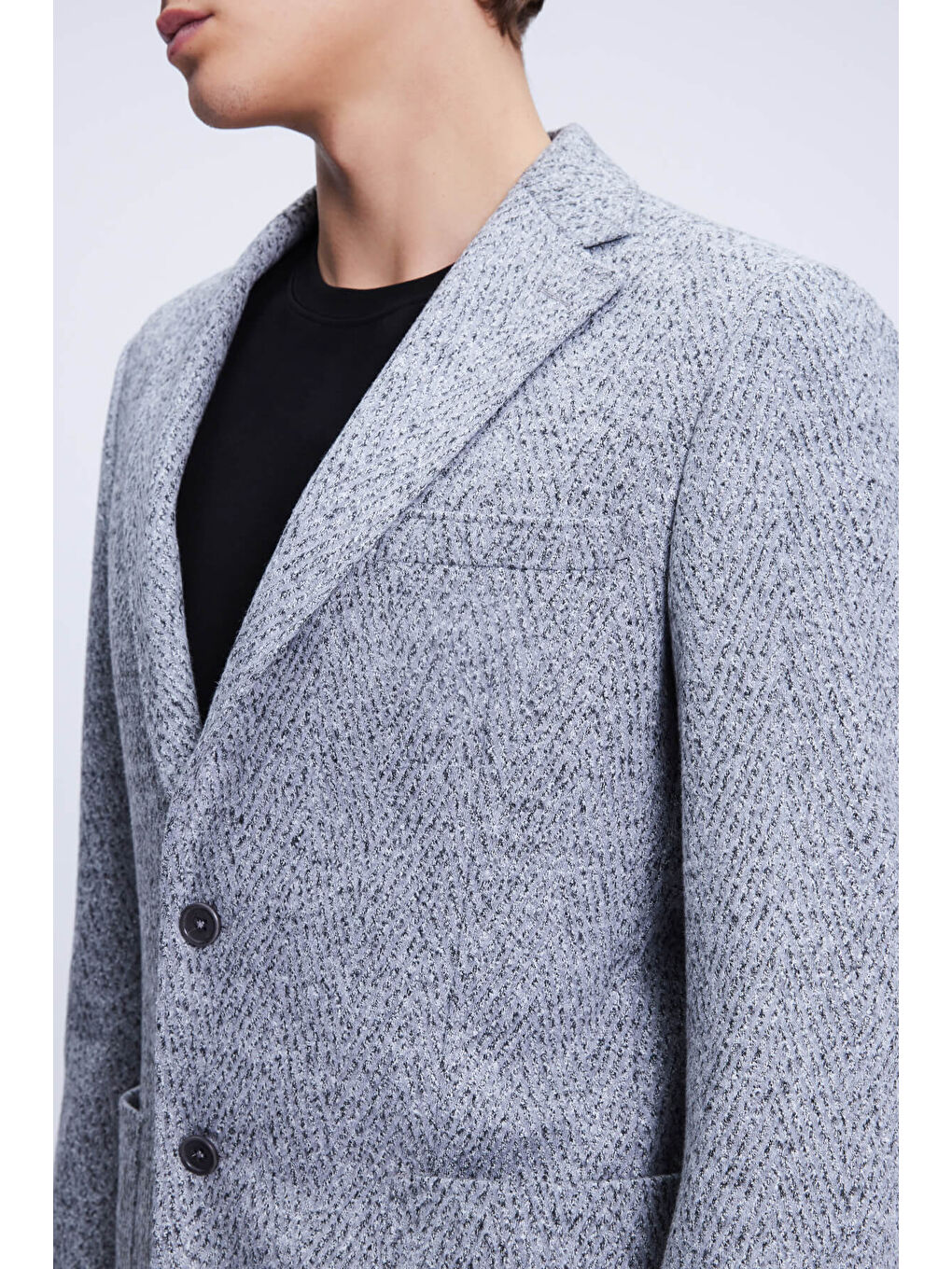 Gri Comfort Fit Mono Yaka Pamuklu Ceket-2