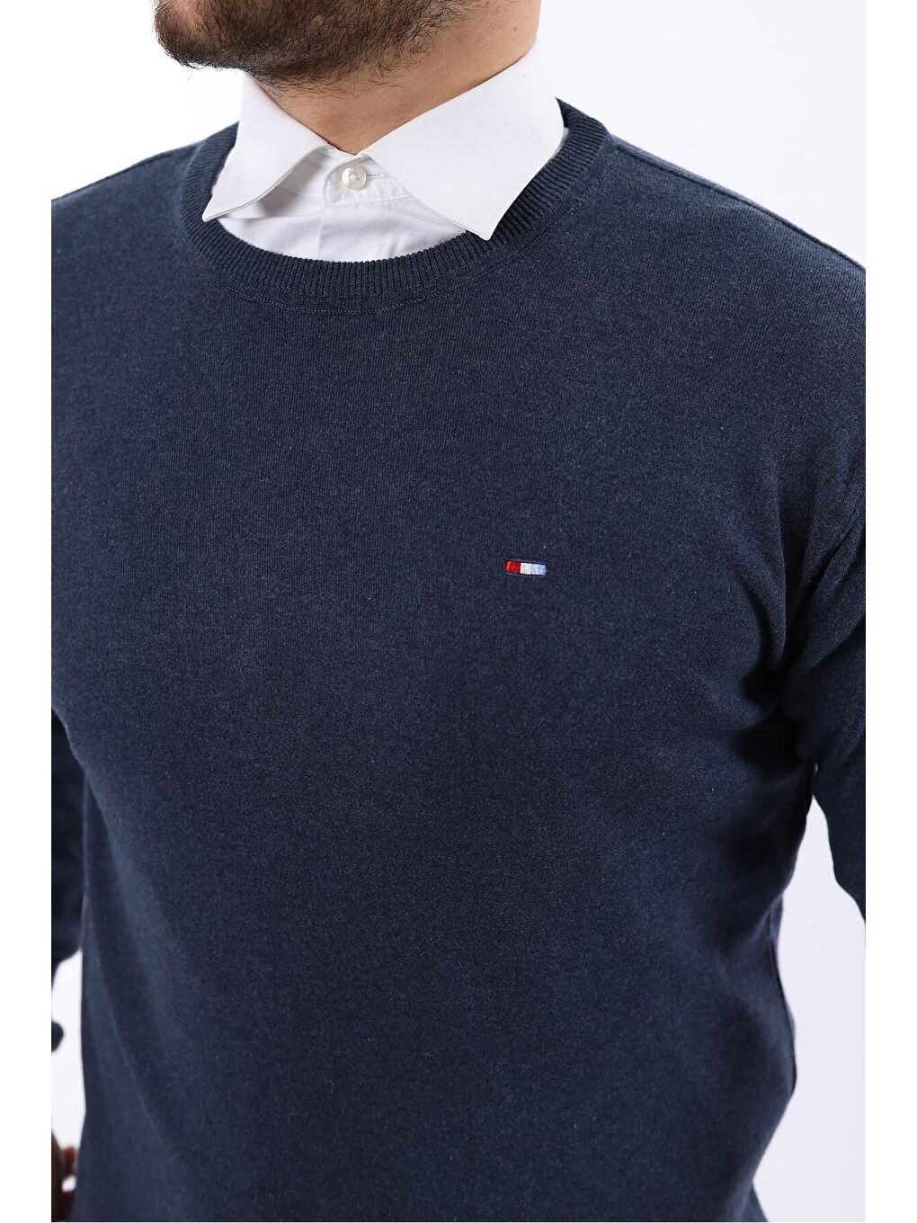 İndigo Sıfır Yaka Triko Kazak-1