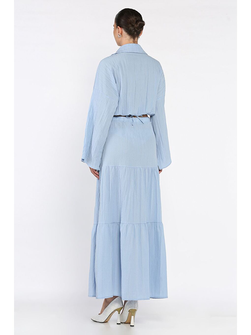 Mavi Kadın Bağlamalı Bluz Etek İkili Takım (astarlı Kullanım Önerilir)-2