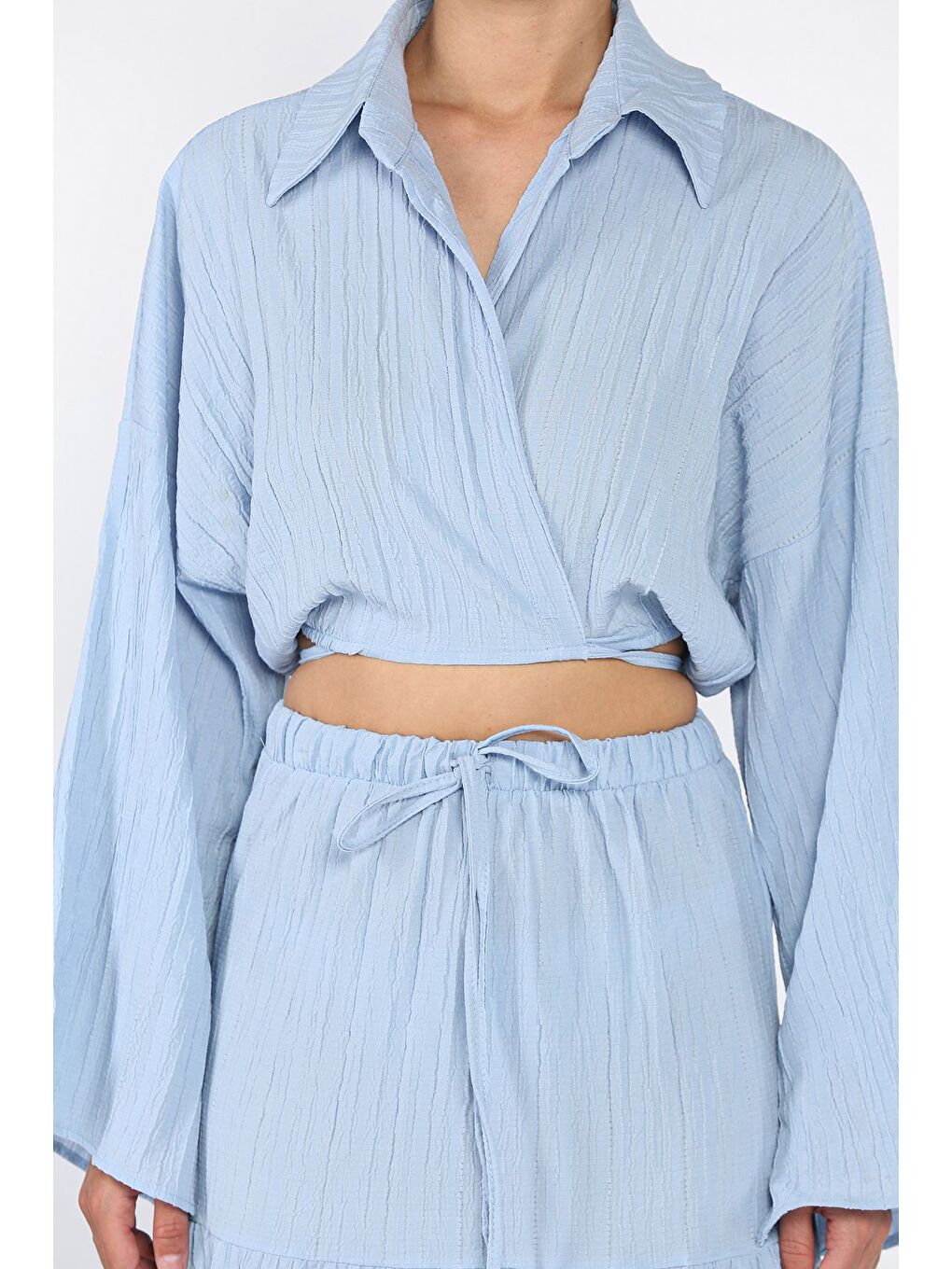 Mavi Kadın Bağlamalı Bluz Etek İkili Takım (astarlı Kullanım Önerilir)-3