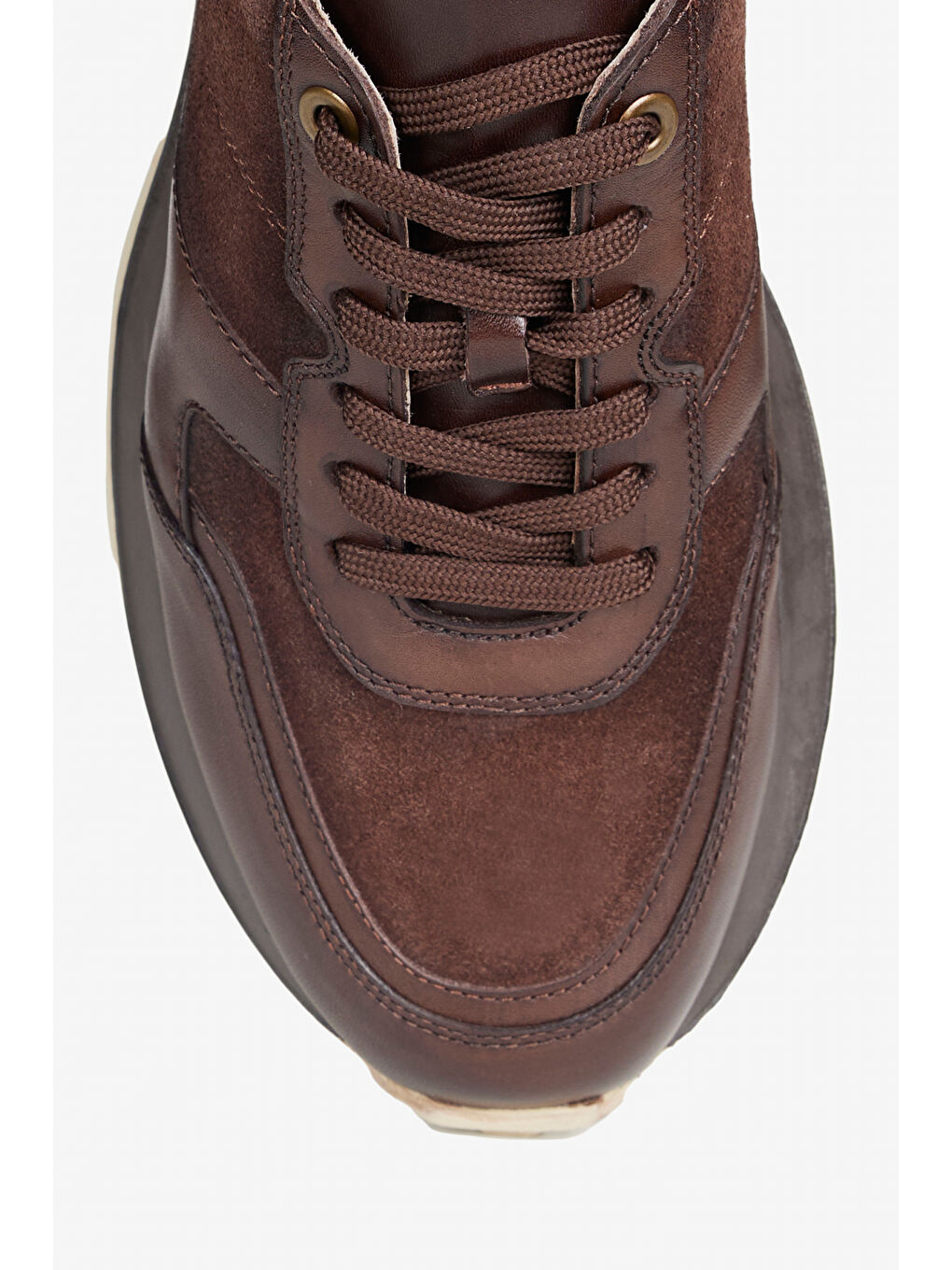 Erkek Kahverengi %100 Deri Sneaker Spor Ayakkabı-2