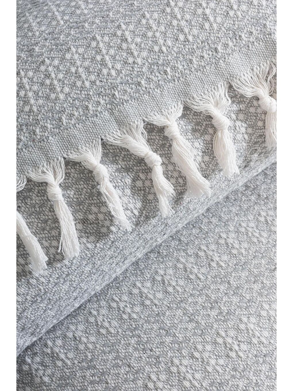 Diamond Serisi Naturel Peştemal Pike Yatak Örtüsü %100 Pamuk Açık Gri-3