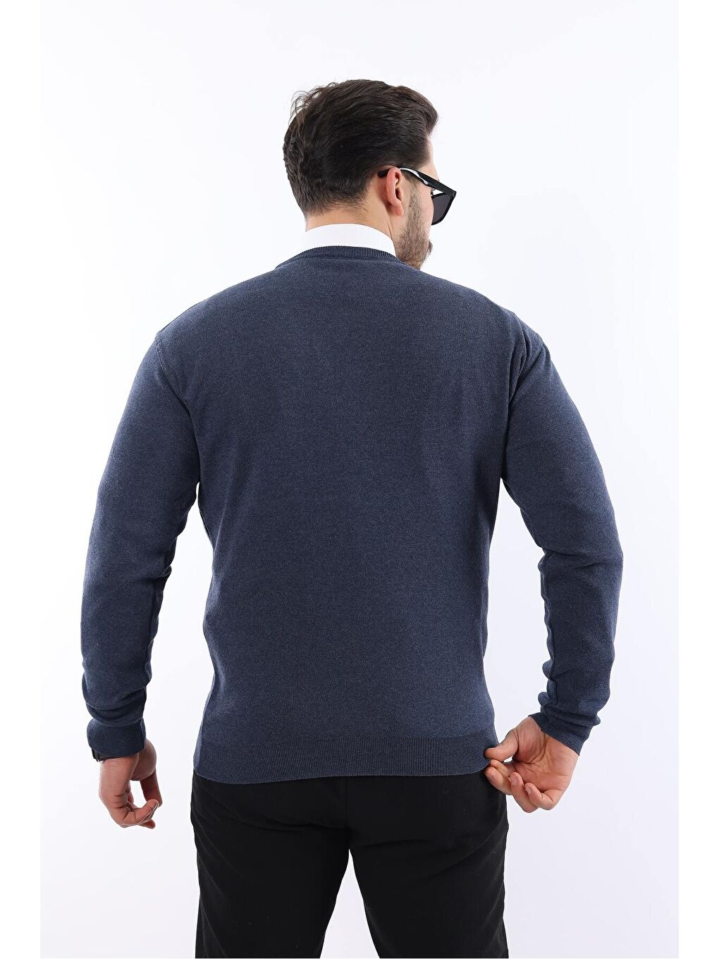 İndigo Sıfır Yaka Triko Kazak-3