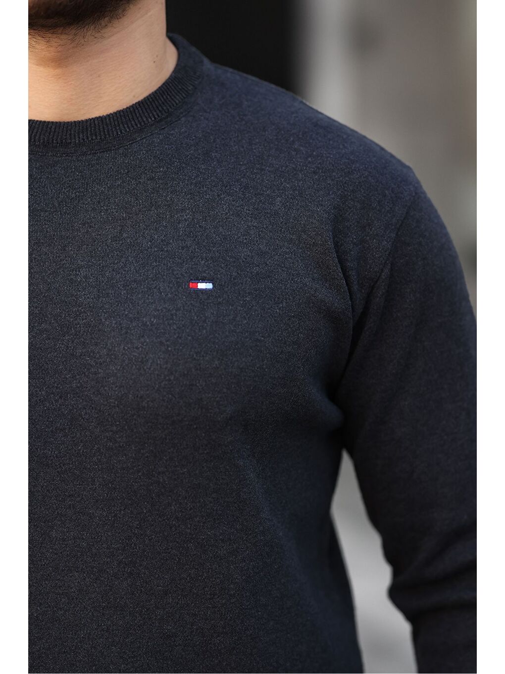 Gri Sıfır Yaka Triko Kazak-1