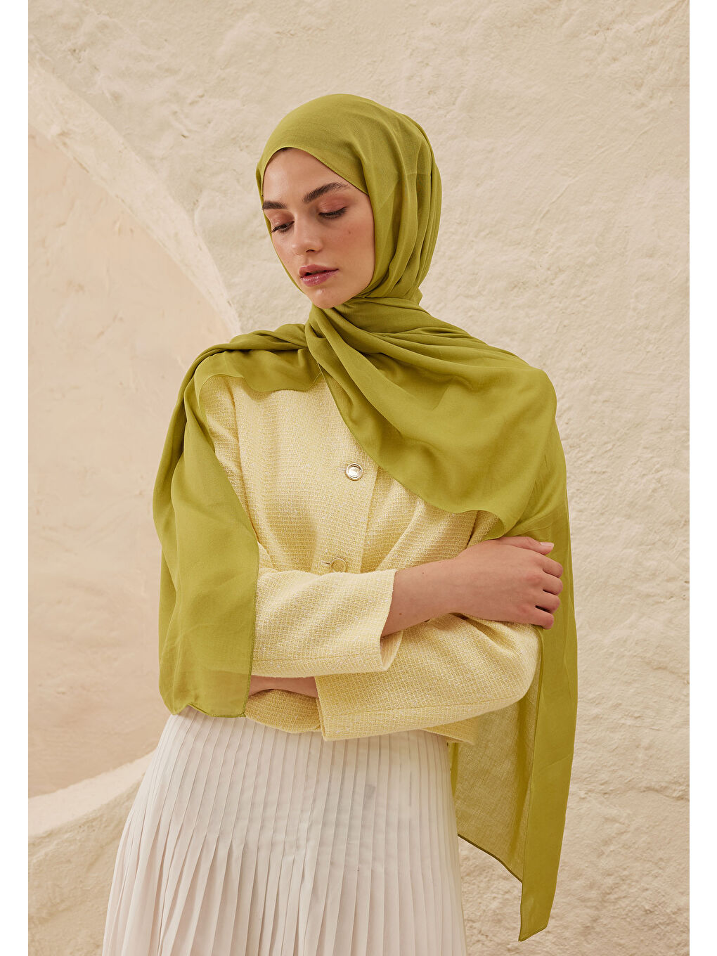 Yeşil Rami Viskon Şal Matcha-1