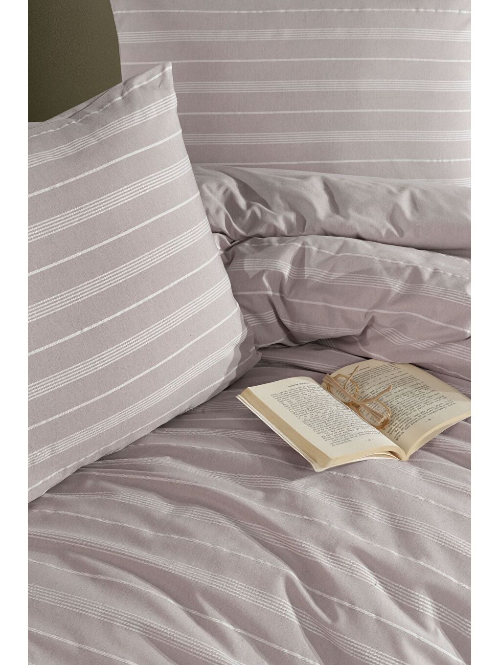 Stripe Saten (King Size) Nevresim Takım Bej-1