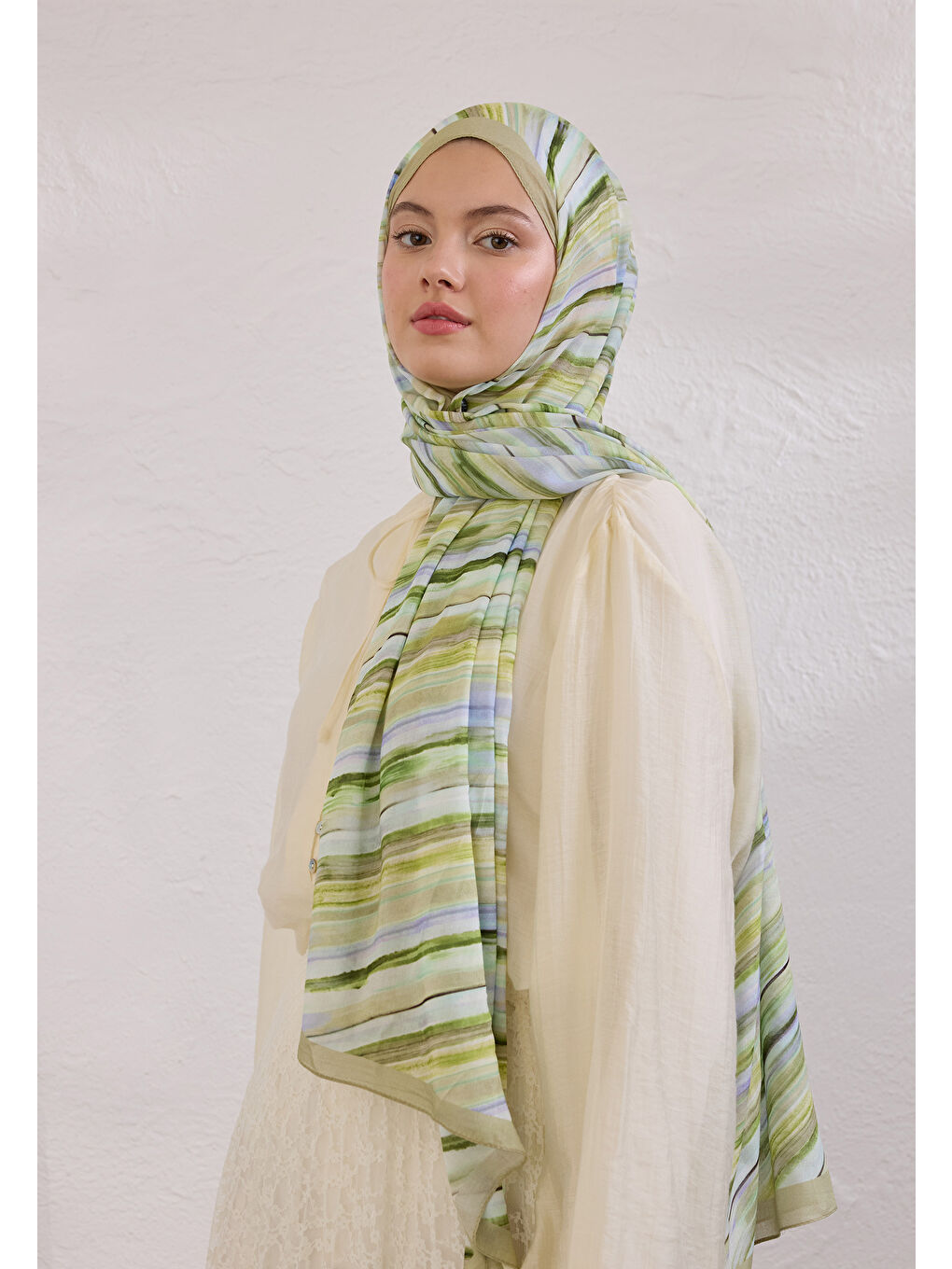 Yeşil Deıa Desen Rami Şal Adaçayı-1