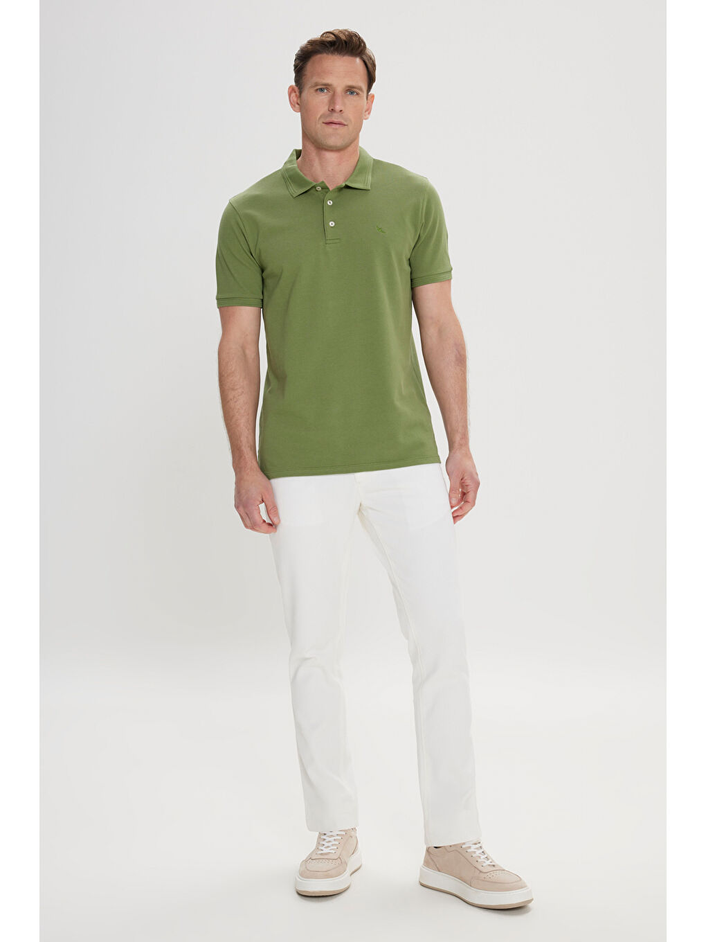 Erkek Yeşil Slim Fit Dar Kesim Polo Yaka %100 Pamuk Kısa Kollu Tişört-1