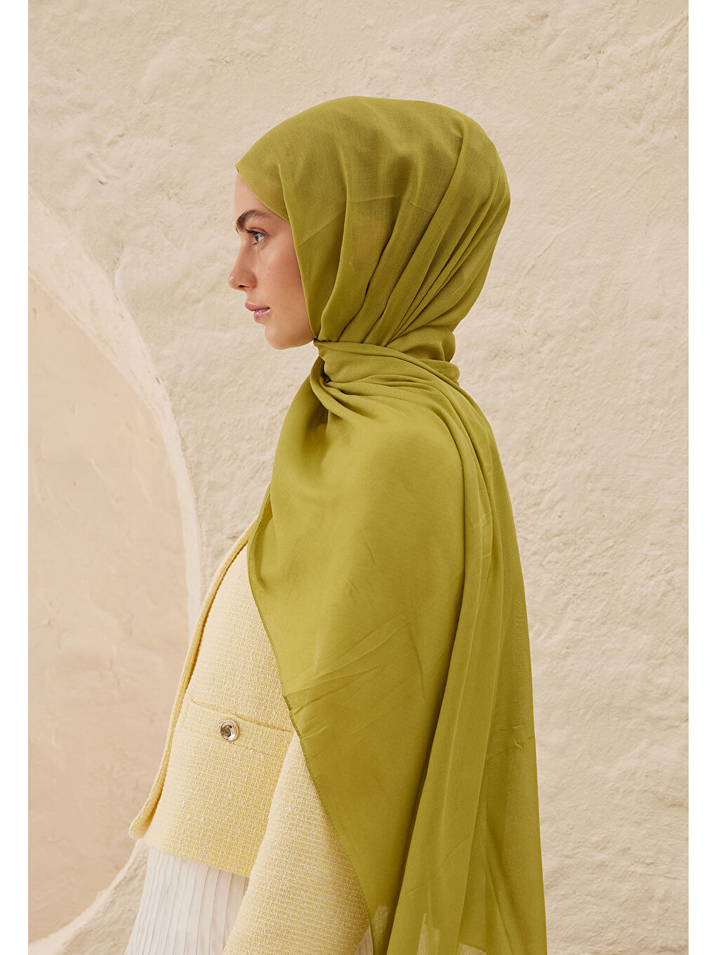 Yeşil Rami Viskon Şal Matcha-3
