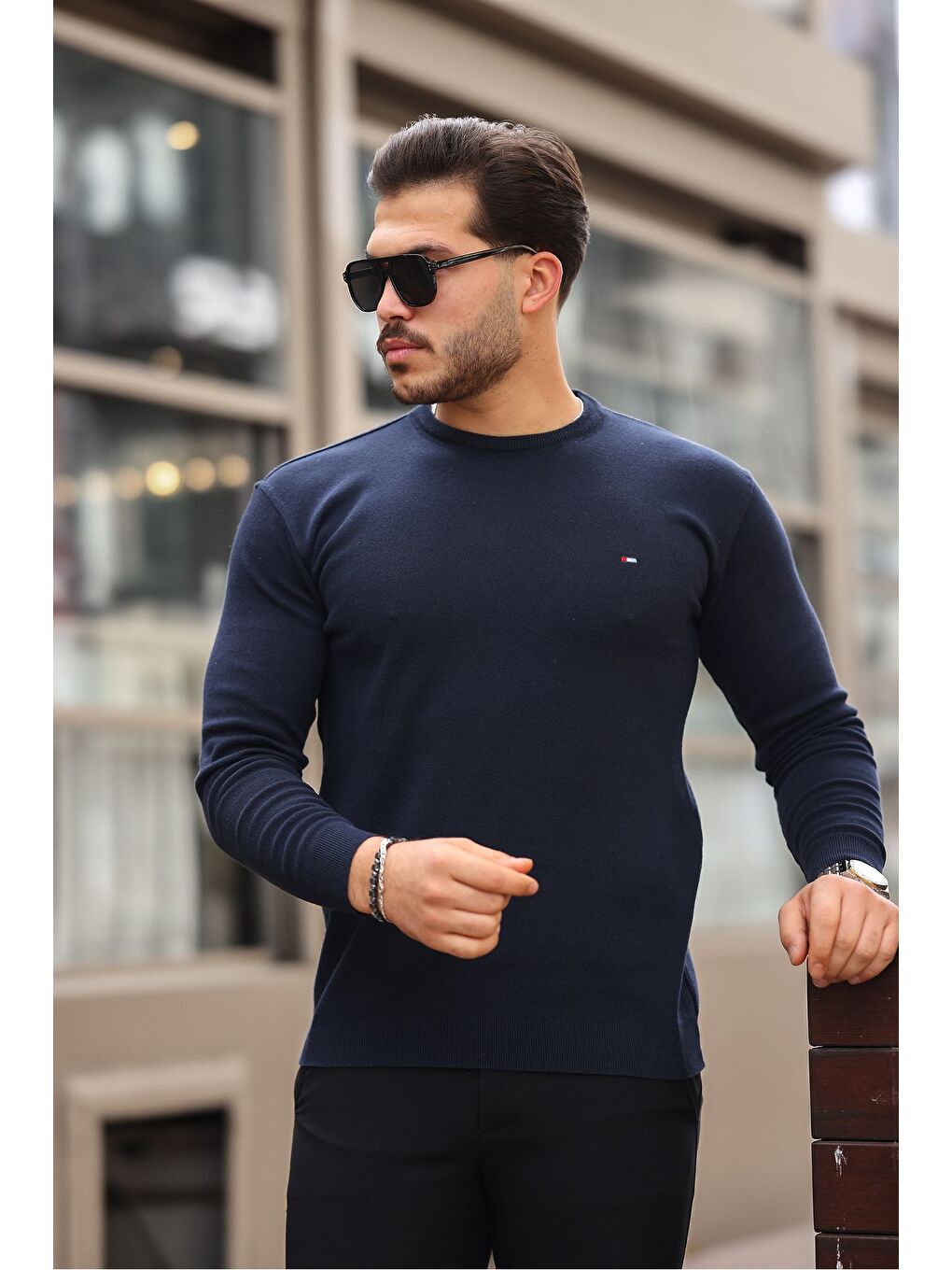 Lacivert Sıfır Yaka Triko Kazak