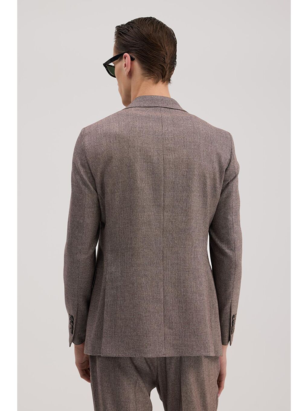 Bordo Slim Fit Ekoseli Kruvaze Takım Elbise-3