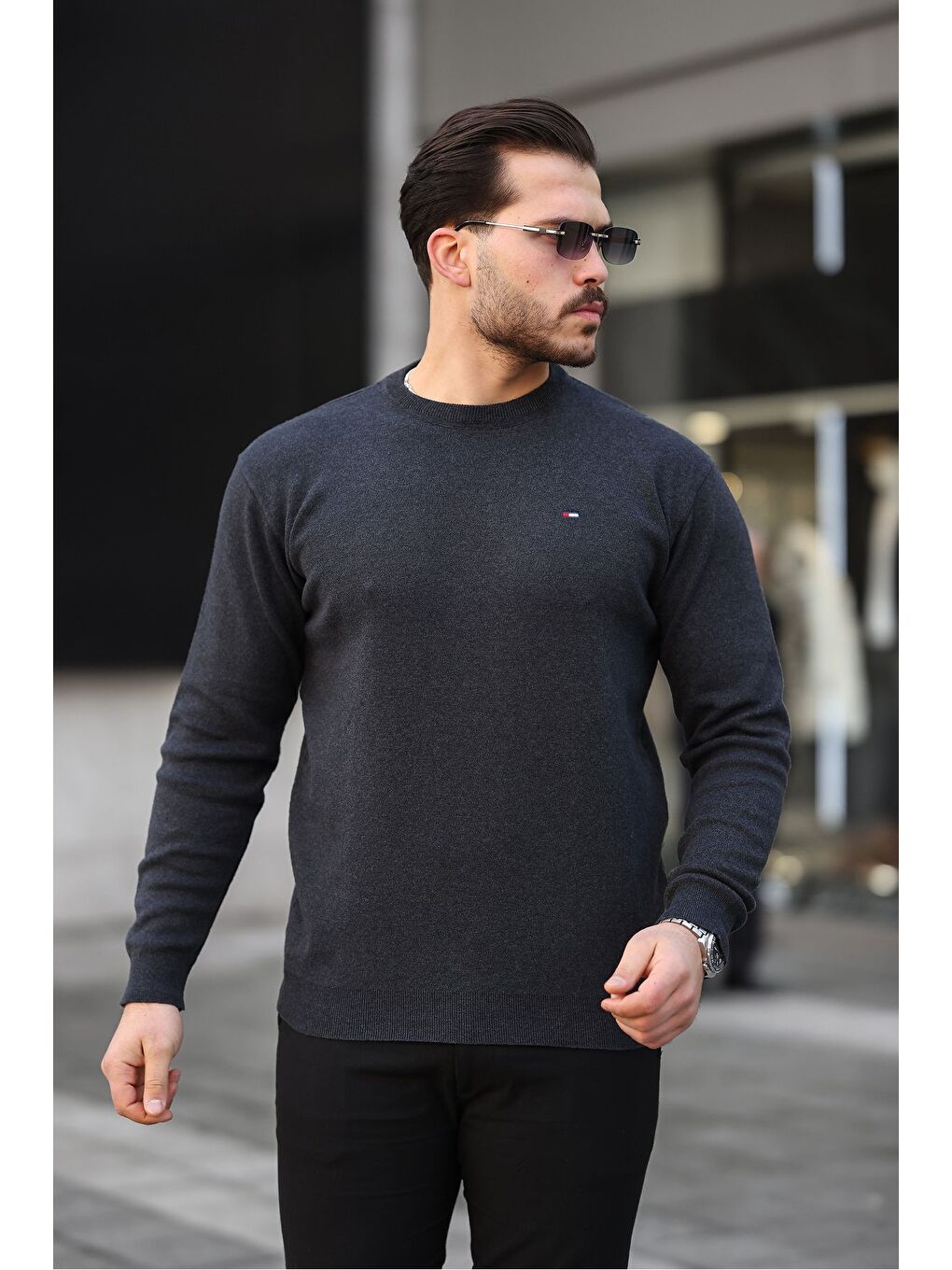 Gri Sıfır Yaka Triko Kazak-2