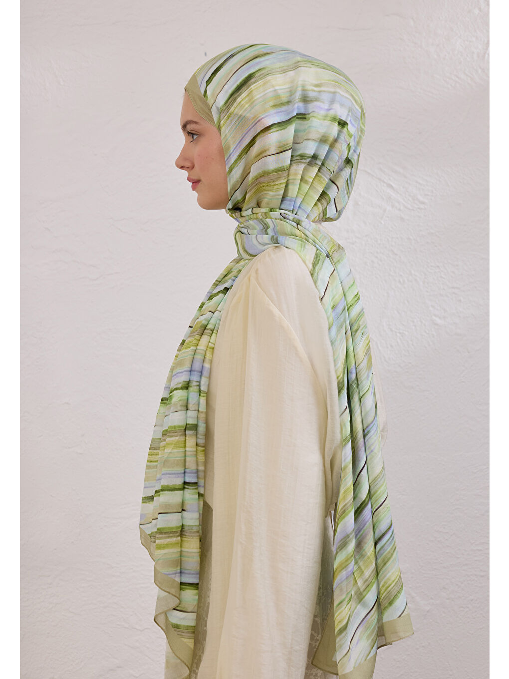 Yeşil Deıa Desen Rami Şal Adaçayı-2