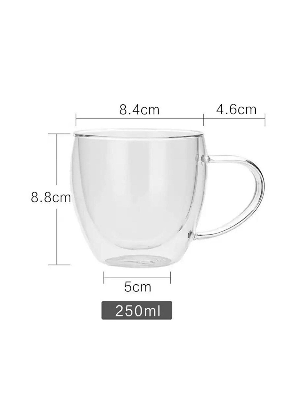 Renksiz Çift Cidarlı 250 ml Kulplu Cam Kupa 6 Adet-5