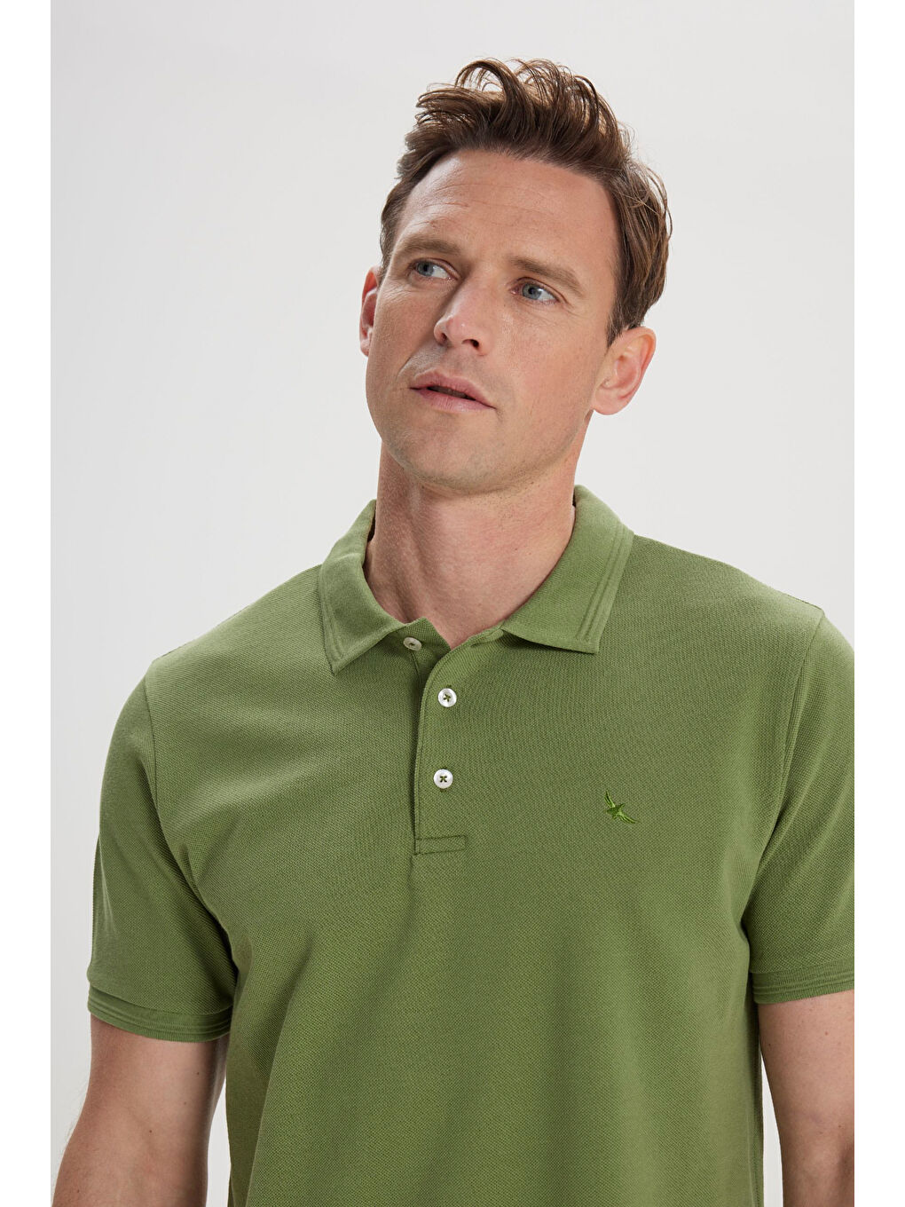 Erkek Yeşil Slim Fit Dar Kesim Polo Yaka %100 Pamuk Kısa Kollu Tişört-2