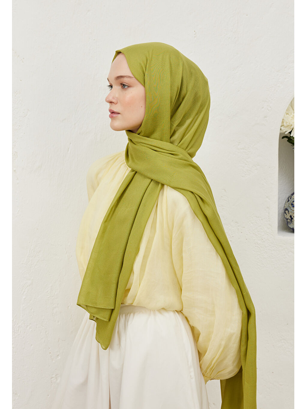 Yeşil Rami Viskon Şal Matcha-4