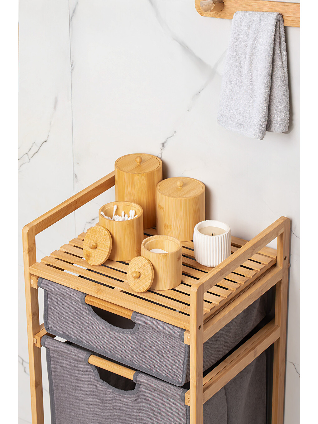 Kahverengi 4361 Bambu Çok Amaçlı Saklama Kabı Organizer 4lü Baharat Seti-1