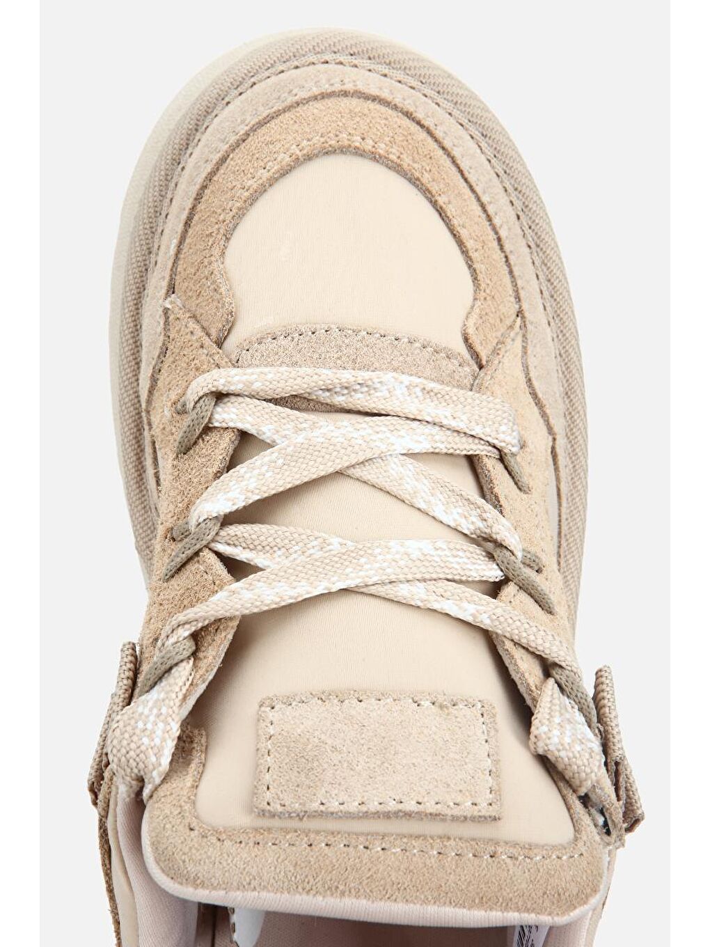 Bej Kadın Süet Deri Vizon Bağcıklı Yüksek Tabanlı Düz Spor Ayakkabı-4