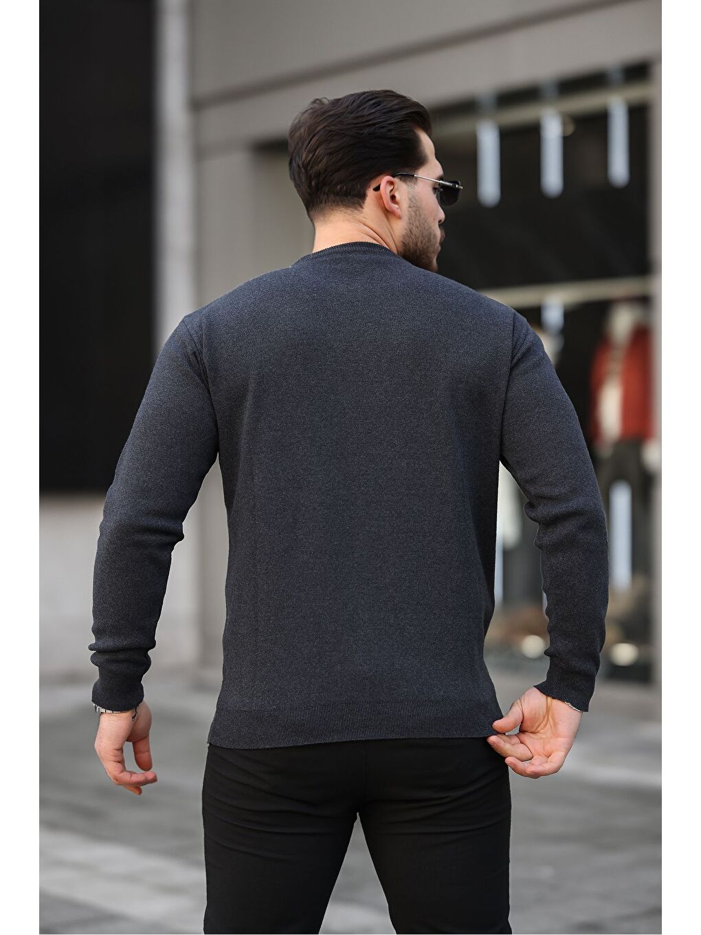 Gri Sıfır Yaka Triko Kazak-3