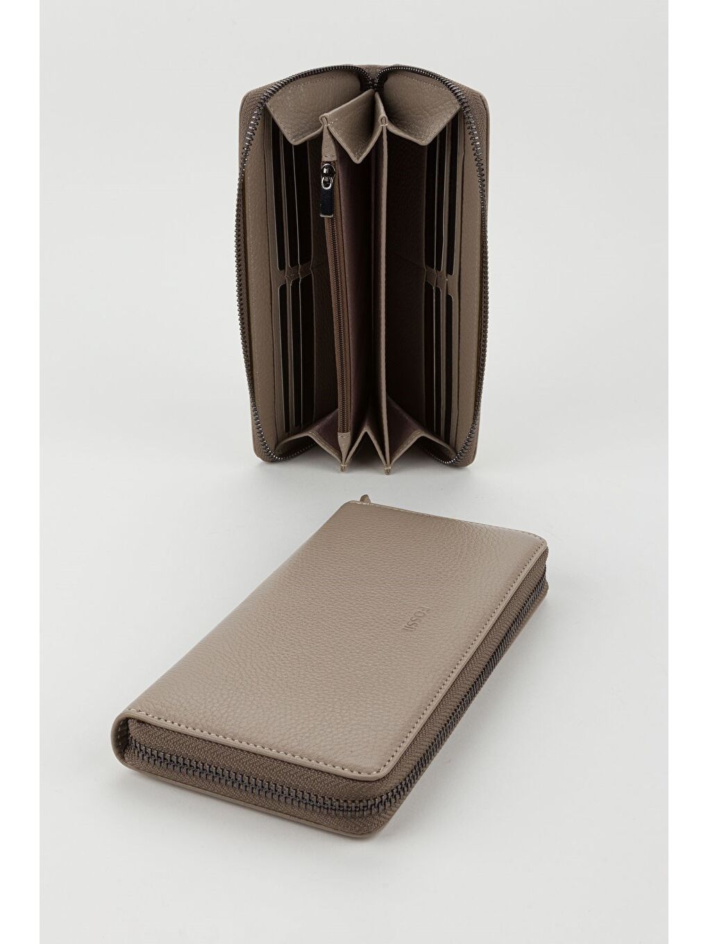 Bej Kutulu Hakiki Deri Su Yeşili Fermuarlı Büyük Boy Kadın El Portföyü Kartlık Cüzdan-2