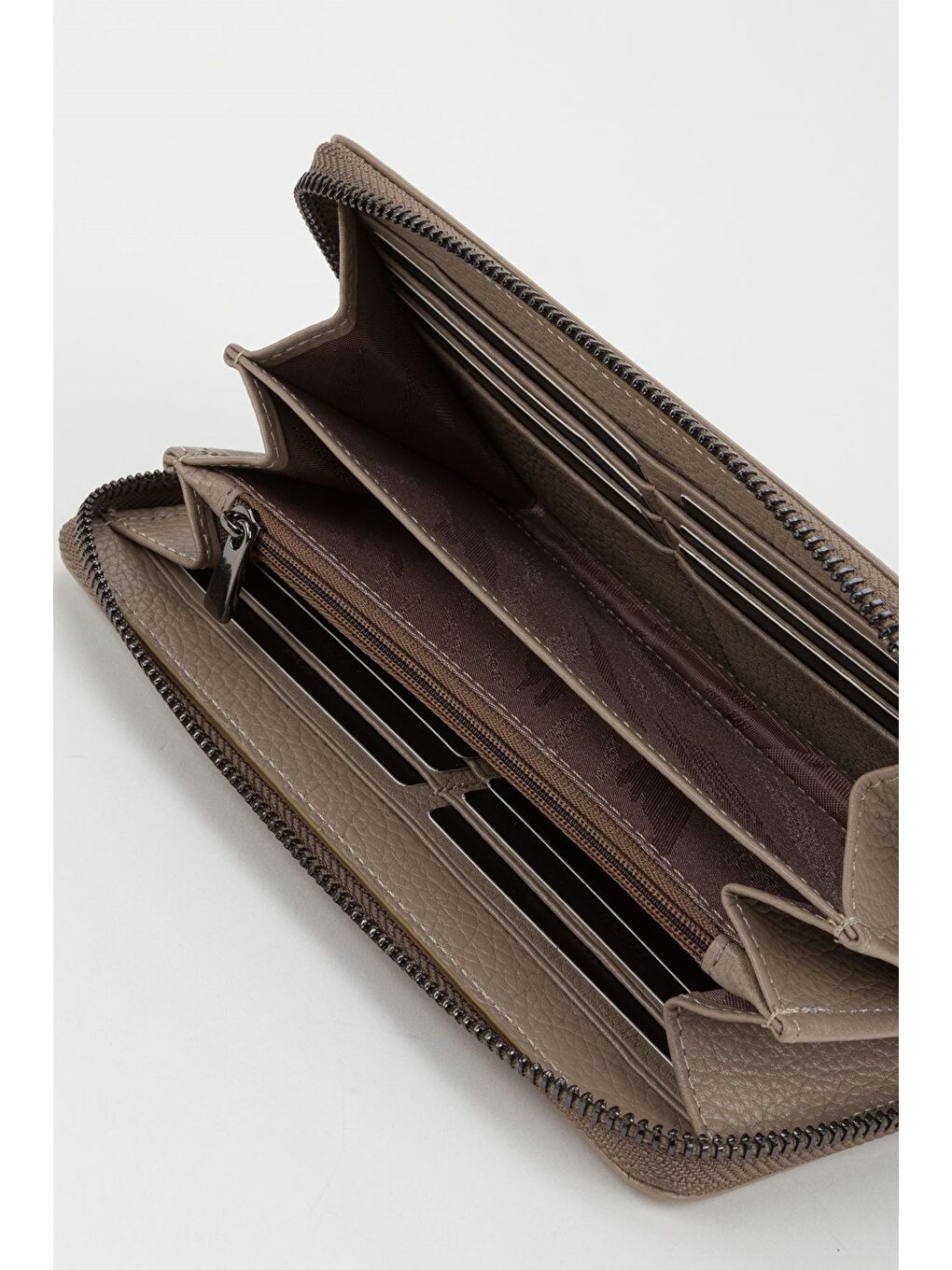 Bej Kutulu Hakiki Deri Su Yeşili Fermuarlı Büyük Boy Kadın El Portföyü Kartlık Cüzdan-3