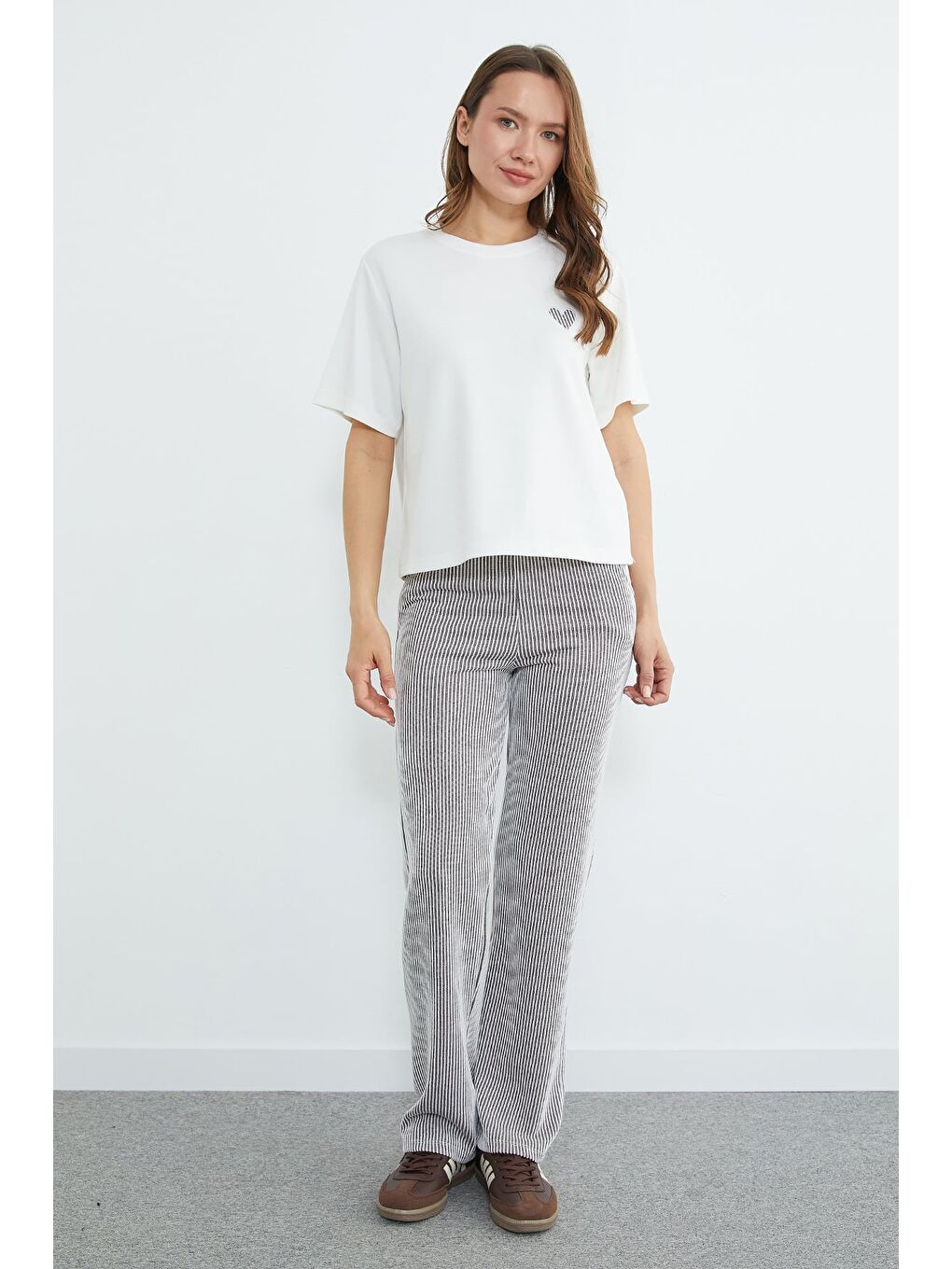 Kahverengi Çizgili Bisiklet Yaka Cepli 2 Li Takım