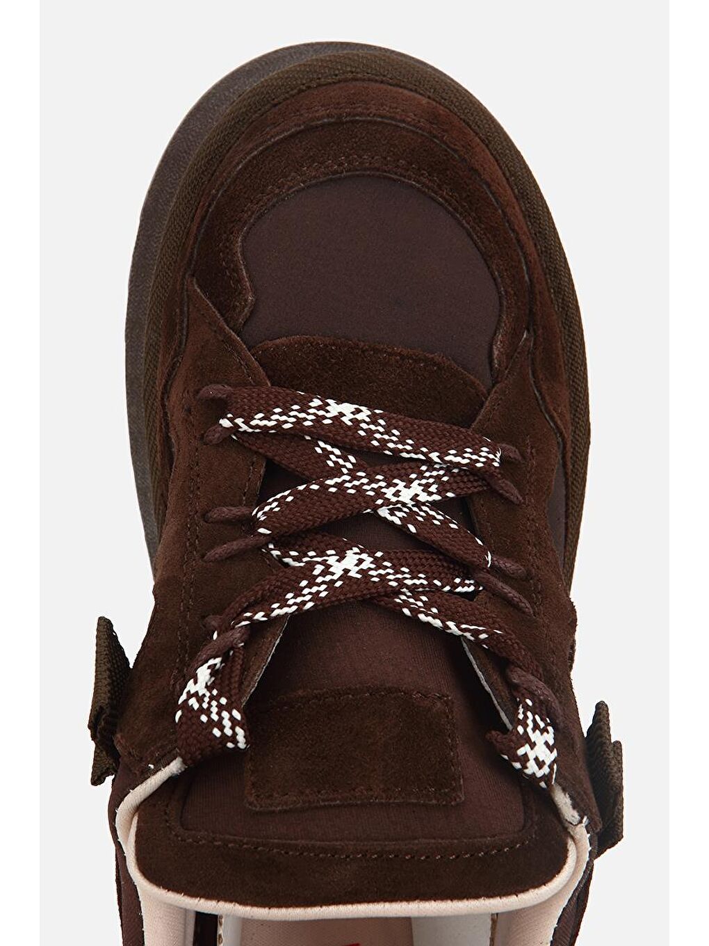 Kadın Süet Deri Kahverengi Bağcıklı Yüksek Tabanlı Düz Spor Ayakkabı-4