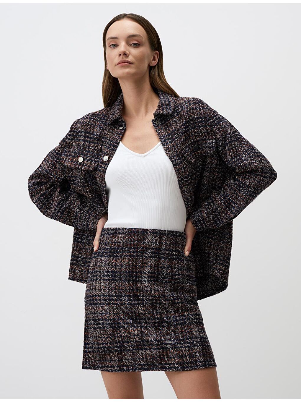 Lacivert Düz Kesim  Dokuma Etek