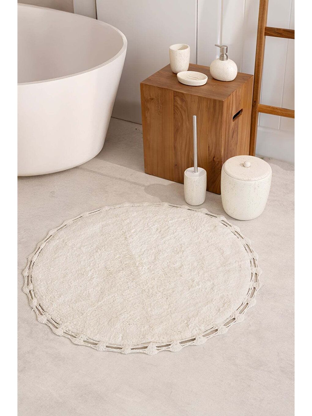 Luna Yuvarlak Banyo Paspası  100 Pamuk 90x90 Ekru