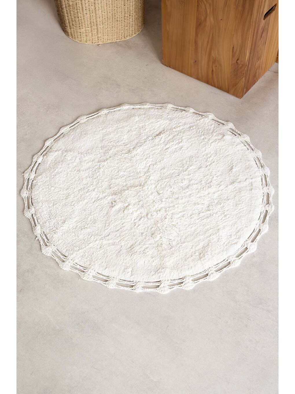 Luna Yuvarlak Banyo Paspası  100 Pamuk 90x90 Ekru-1