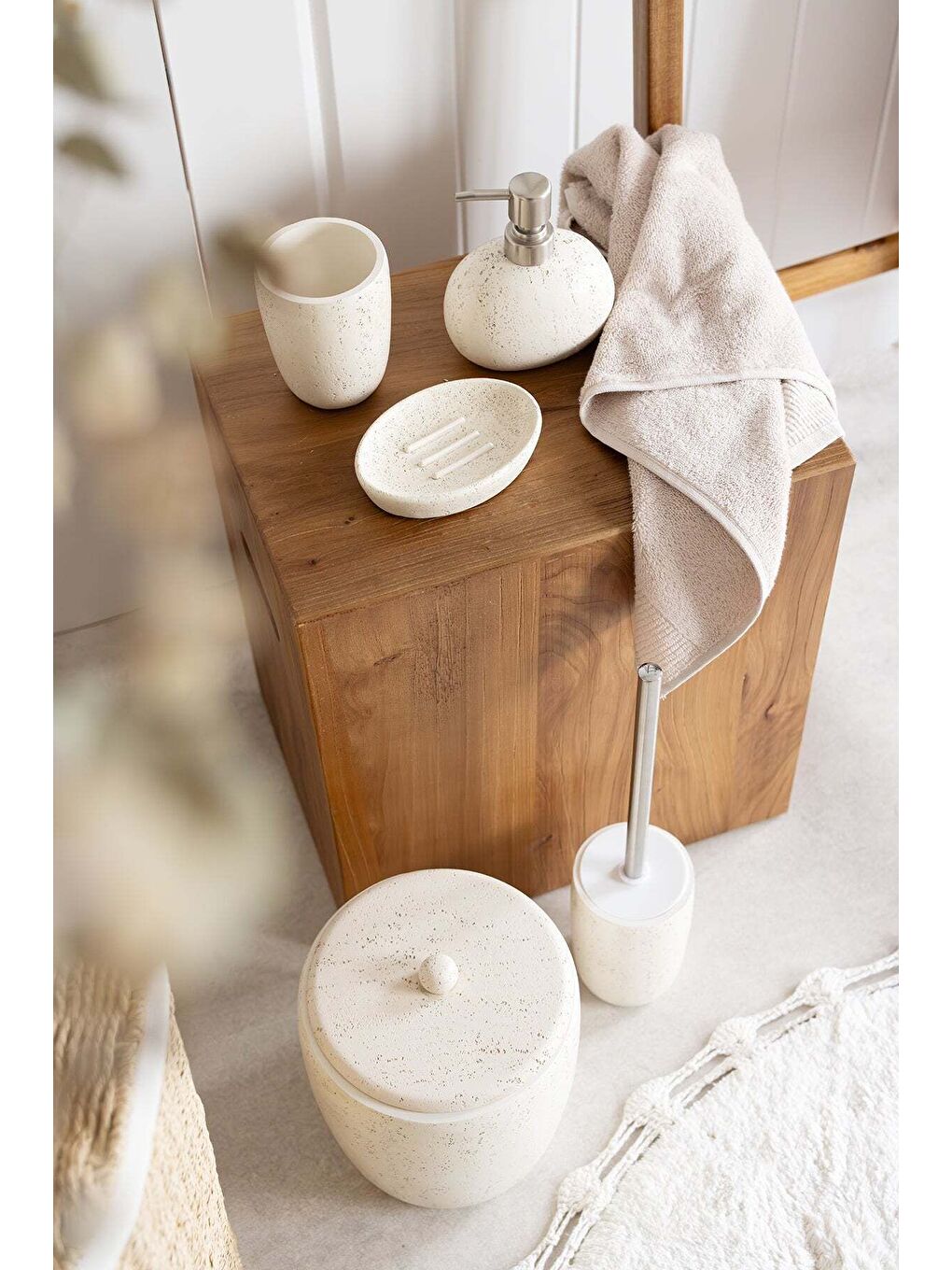 Luna Yuvarlak Banyo Paspası  100 Pamuk 90x90 Ekru-3