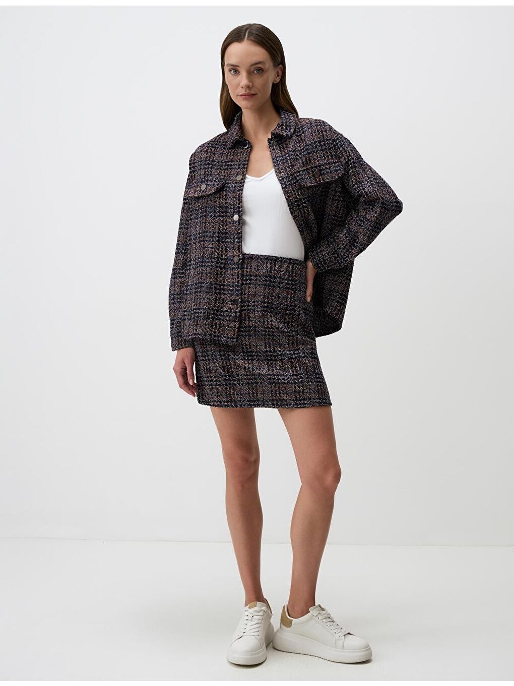 Lacivert Düz Kesim  Dokuma Etek-1