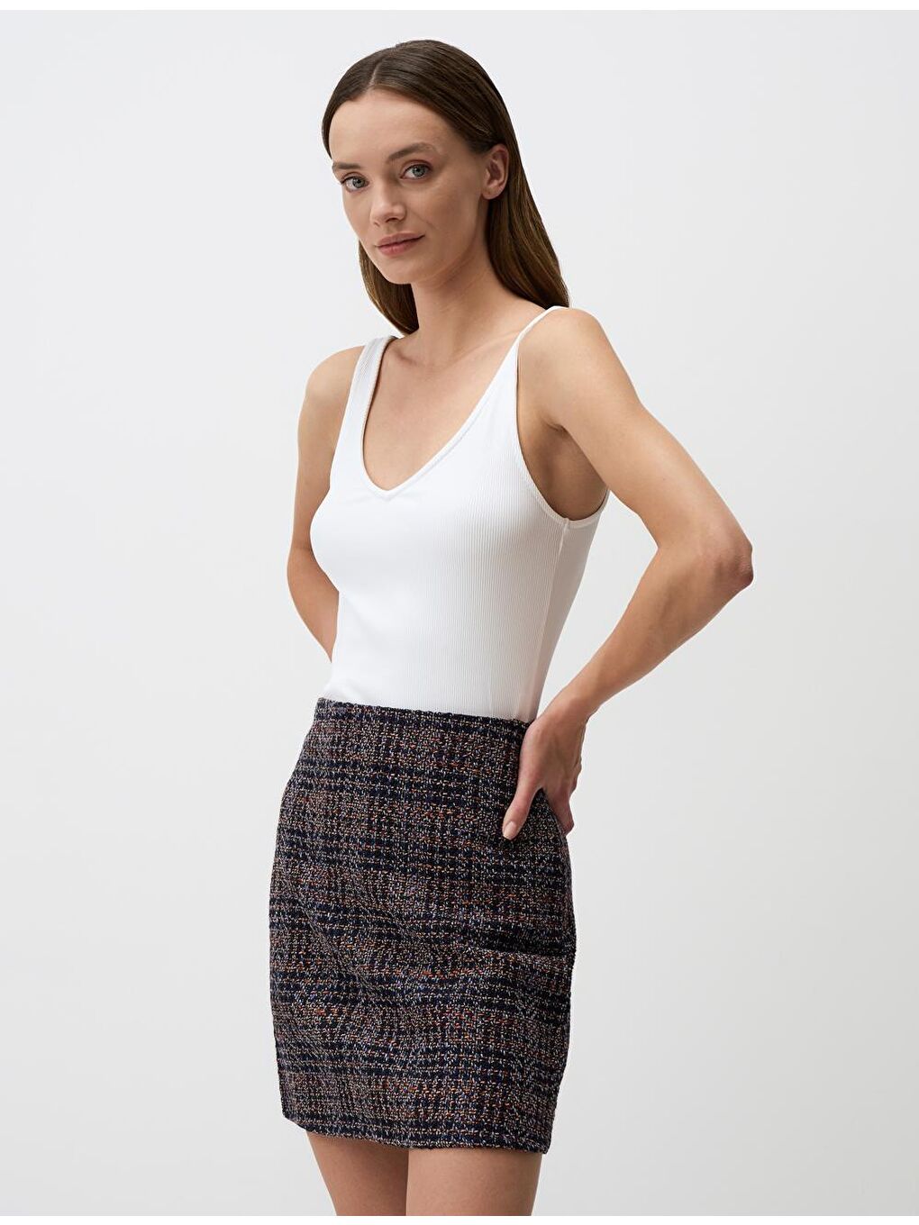 Lacivert Düz Kesim  Dokuma Etek-2