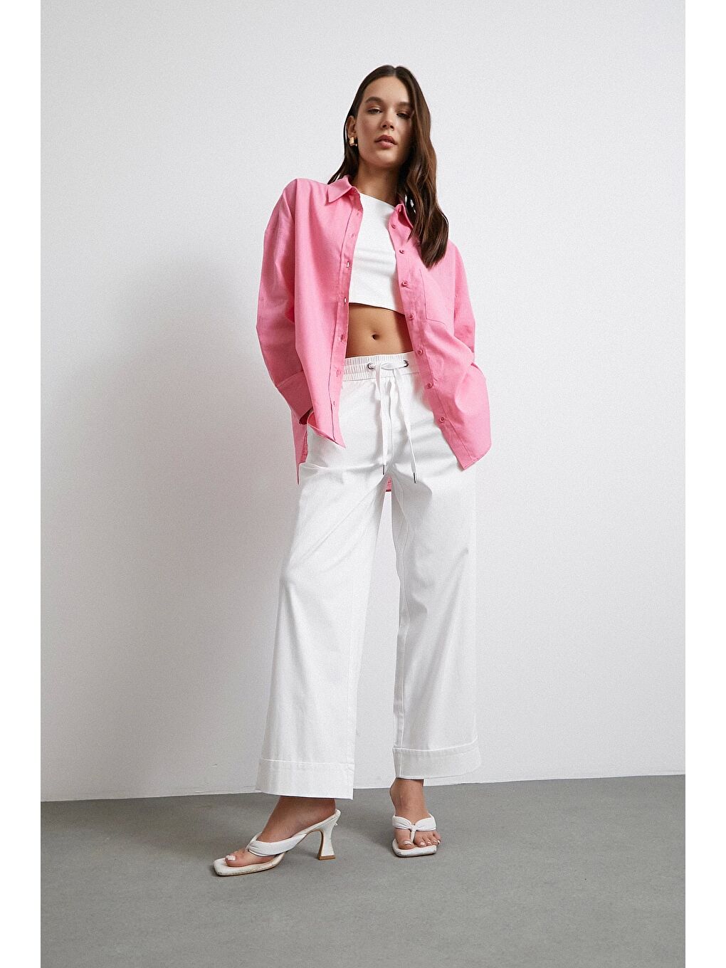 Lendy Keten Gömlek Pembe-1